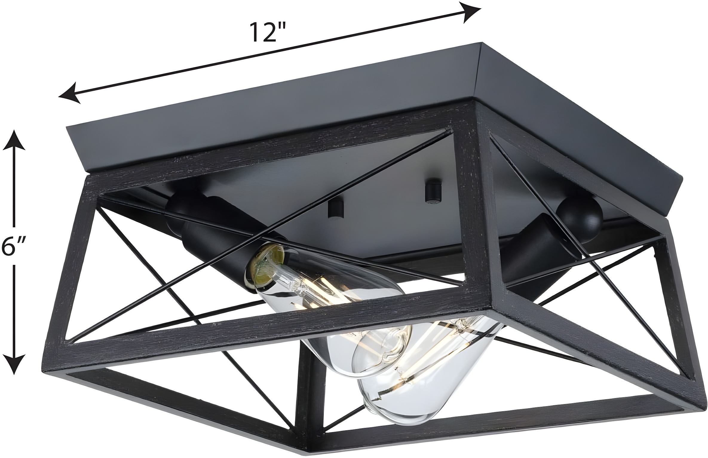 Progress Lighting, Briarwood, 2-Light Flush Mount, Textured Black, Faux-Painted Wood Enclosure