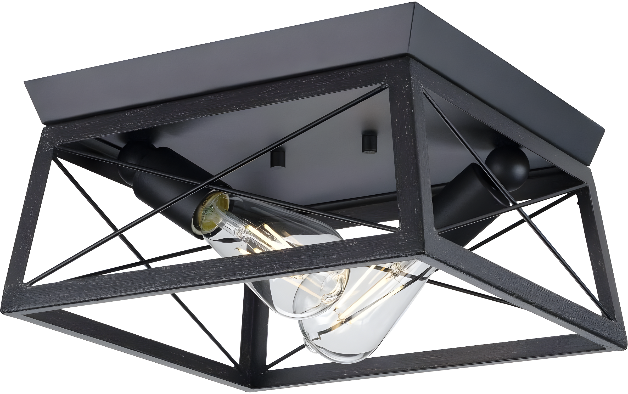 Progress Lighting, Briarwood, 2-Light Flush Mount, Textured Black, Faux-Painted Wood Enclosure