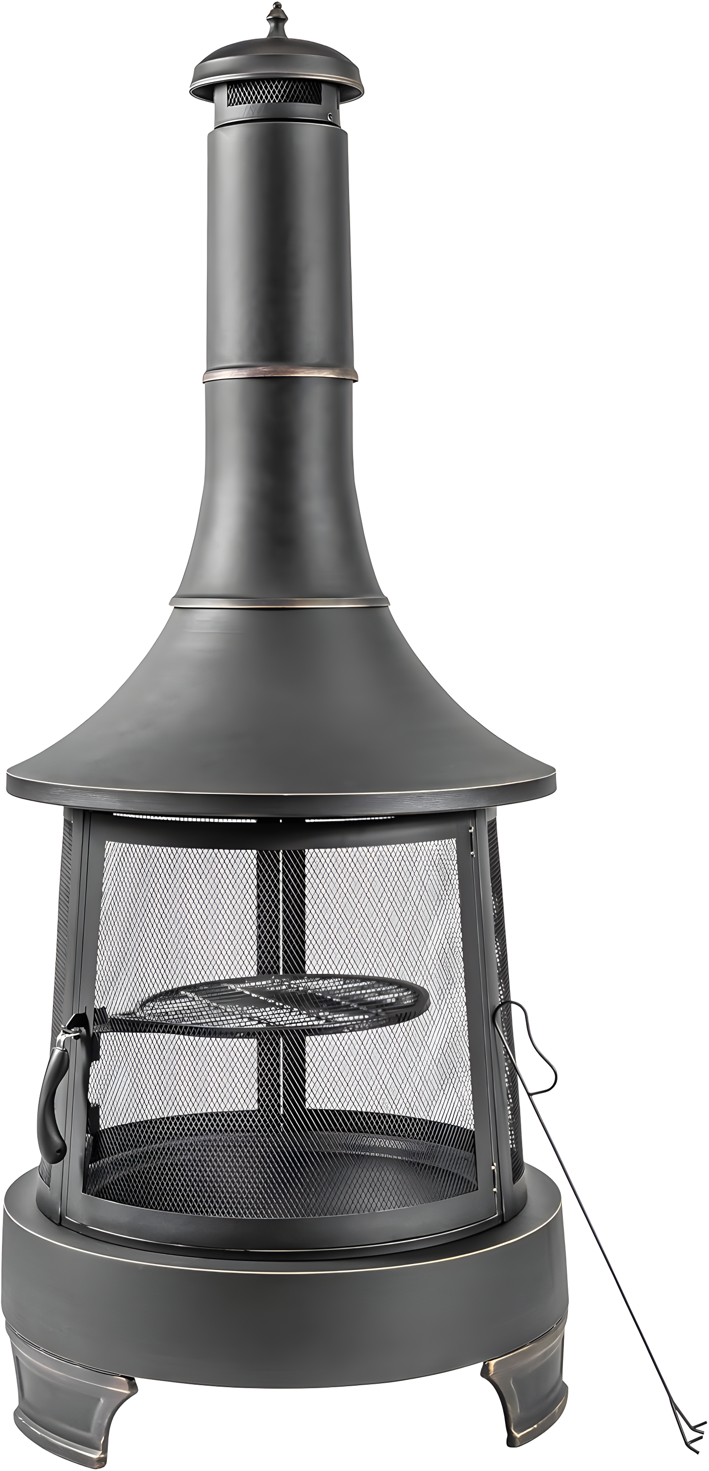 Deko Living Deko Living 30 Inch Diameter Outdoor Steel Wood Burning Chimney Firepit with Cast Iron Cooking Grill and Poker