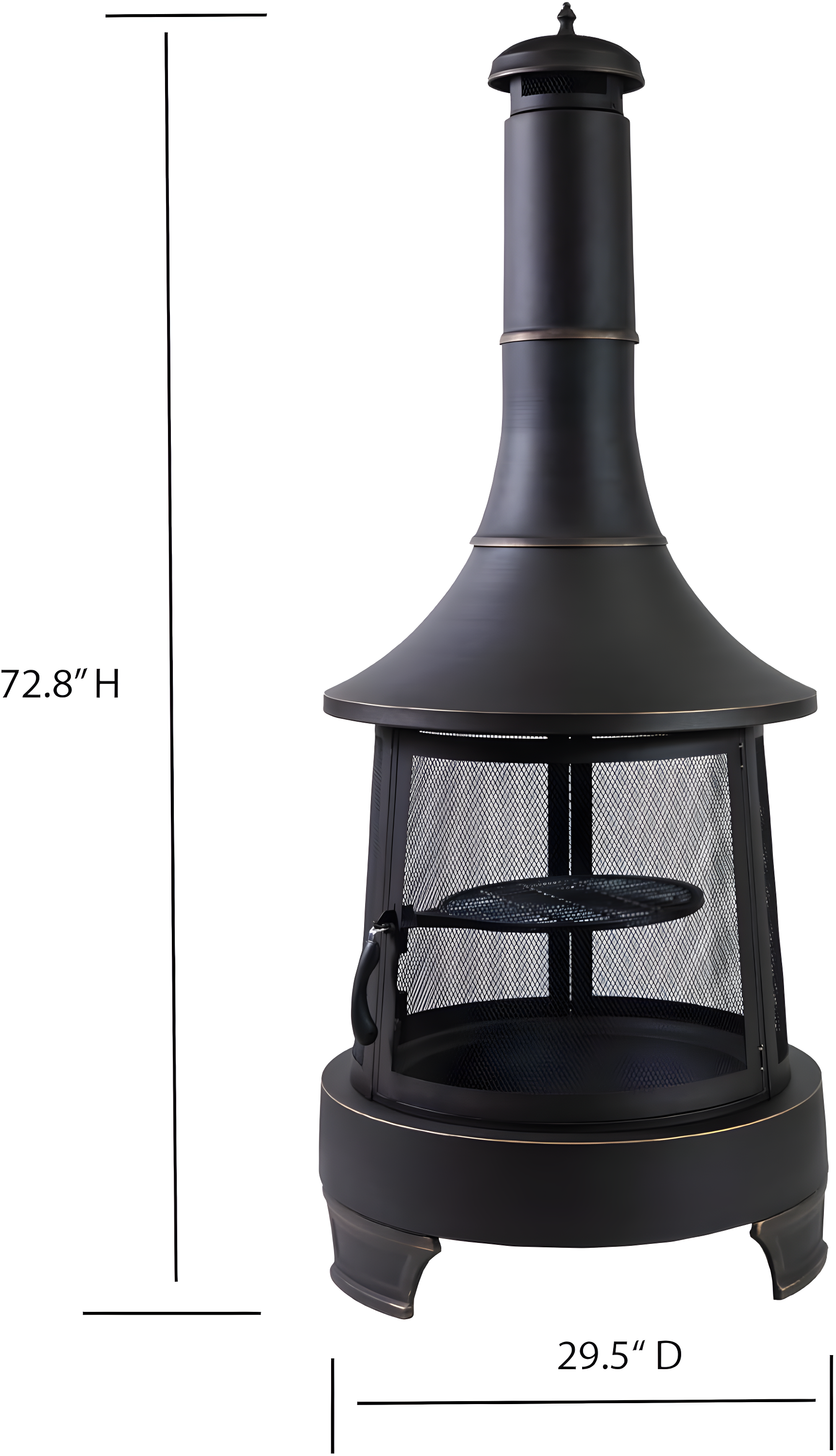 Deko Living Deko Living 30 Inch Diameter Outdoor Steel Wood Burning Chimney Firepit with Cast Iron Cooking Grill and Poker