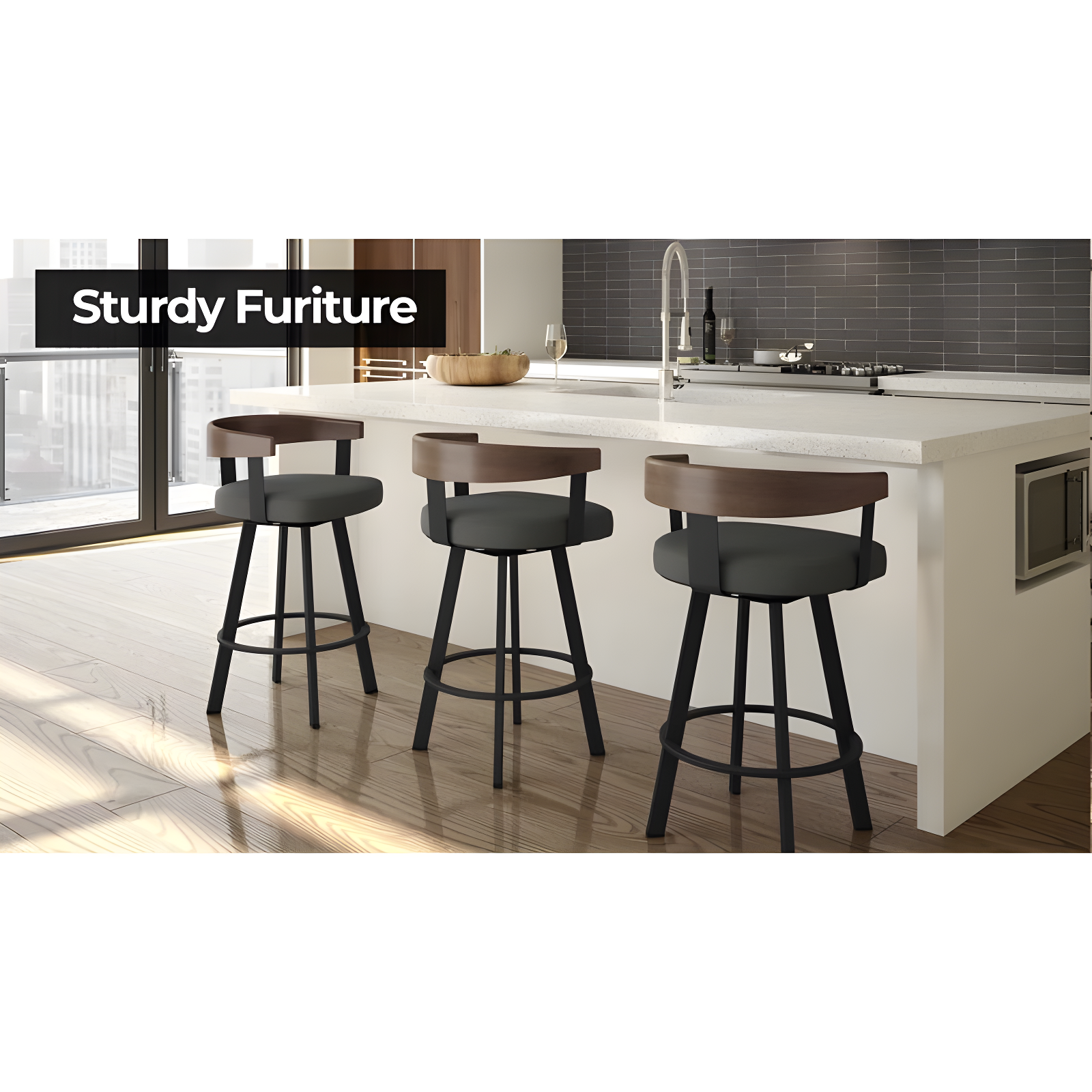 Amisco Browser Upholstered Counter Height Barstool Cream/Black: Steel Frame, Faux Leather, Fixed Height