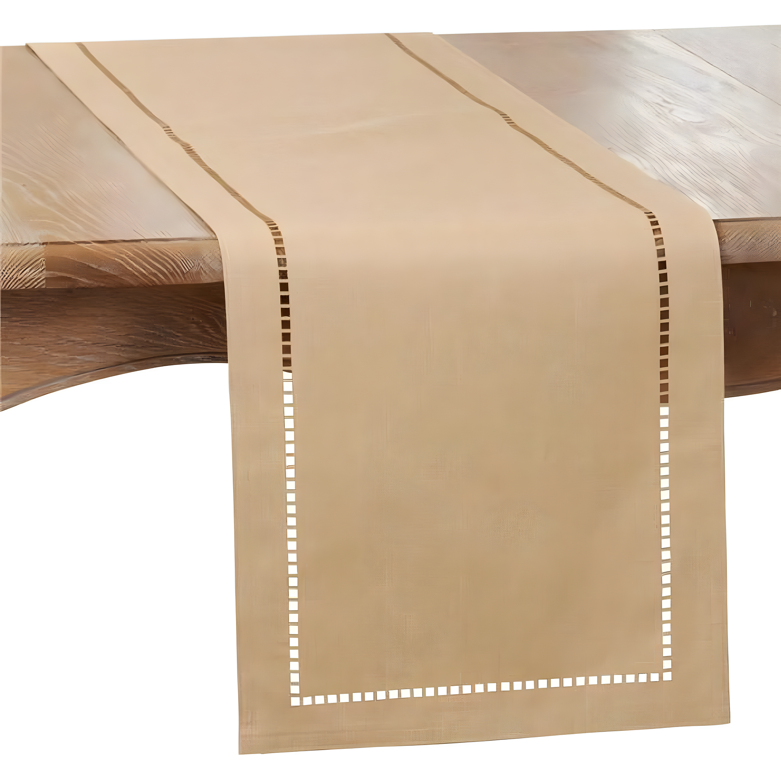 Saro Lifestyle Dining Table Runner With Laser-Cut Hemstitch Design, Natural, 14" x 72"