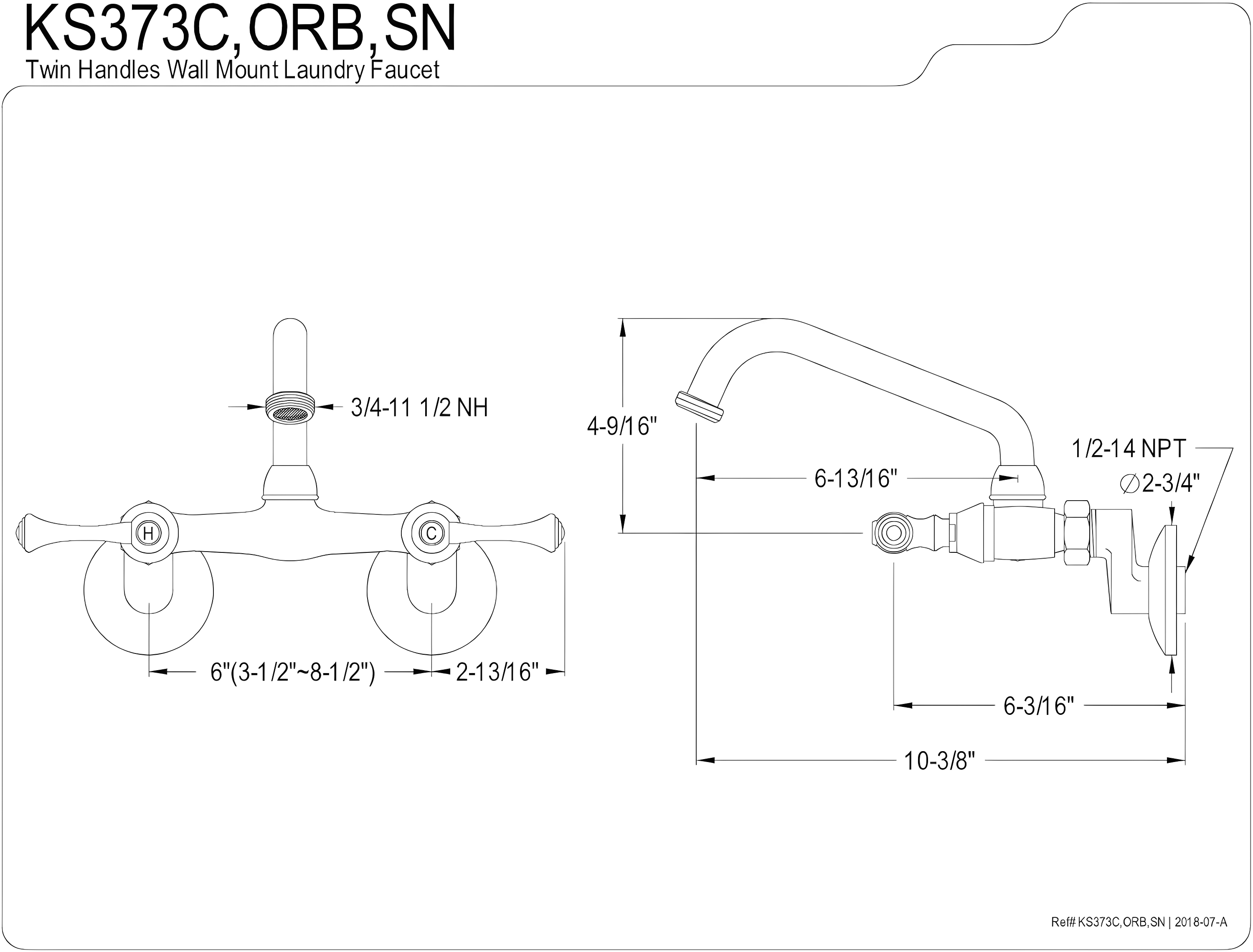 Kingston Brass Kingston Two-Handle 2-Hole Wall Mount Laundry Faucet