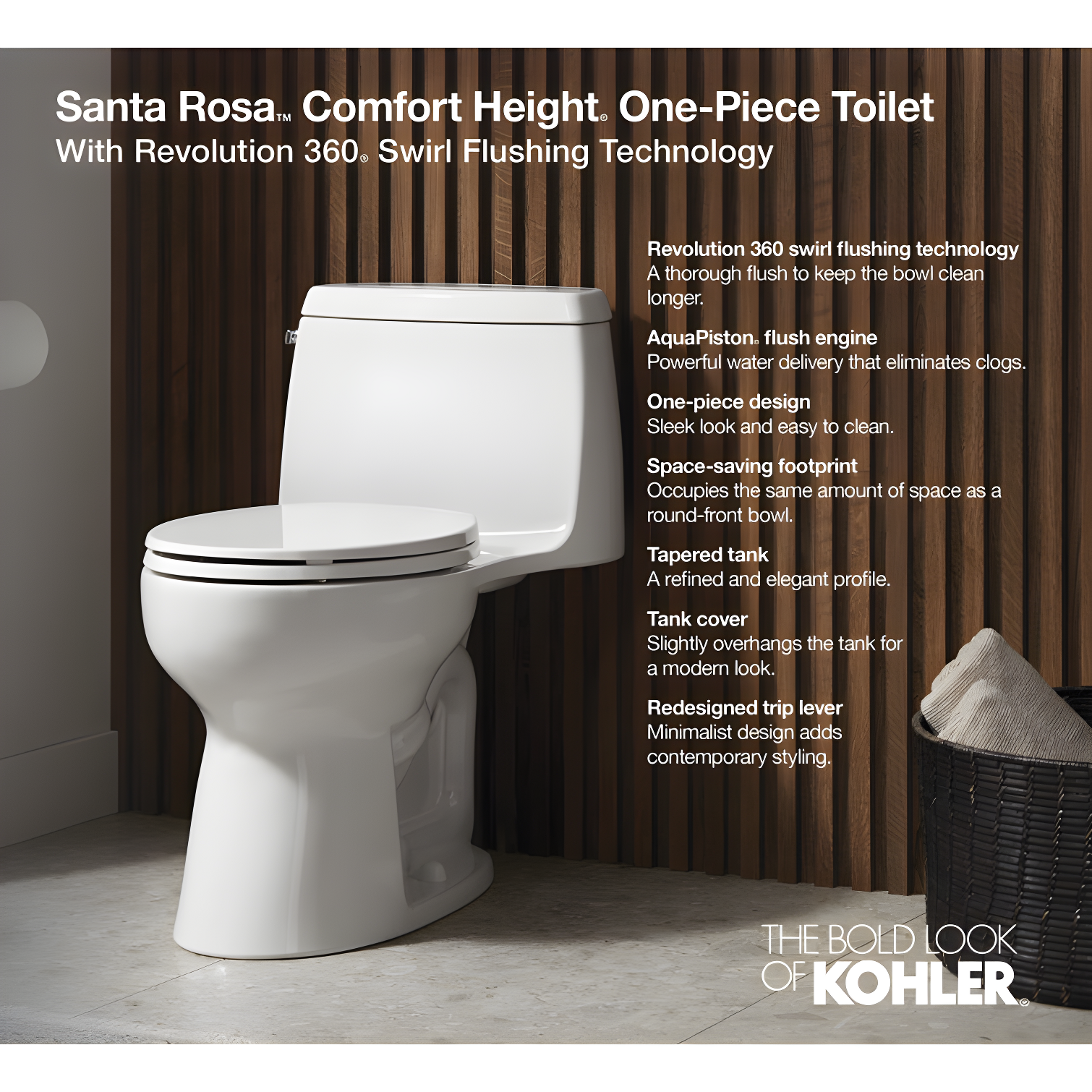 Santa Rosa Comfort Height One-Piece Compact Elongated 1.28 Gpf Toilet With Revolution 360 Swirl Flushing Technology