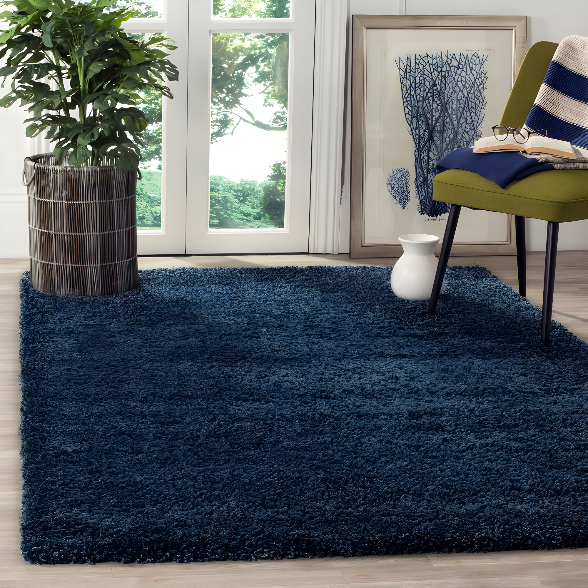 Shag SG151 Power Loomed Indoor Area Rug - Navy - 4'x4' - Safavieh.