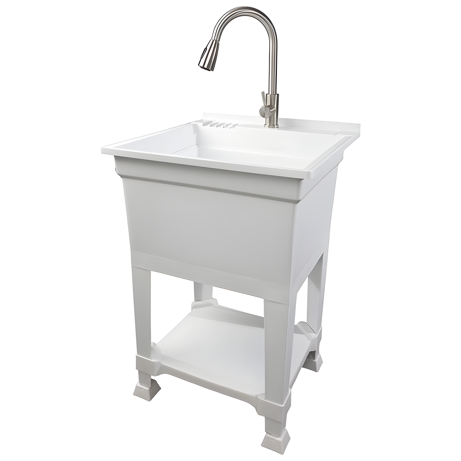 UTILITYSINKS Plastic 24" Compact Workshop Freestanding Laundry Sink with Faucet