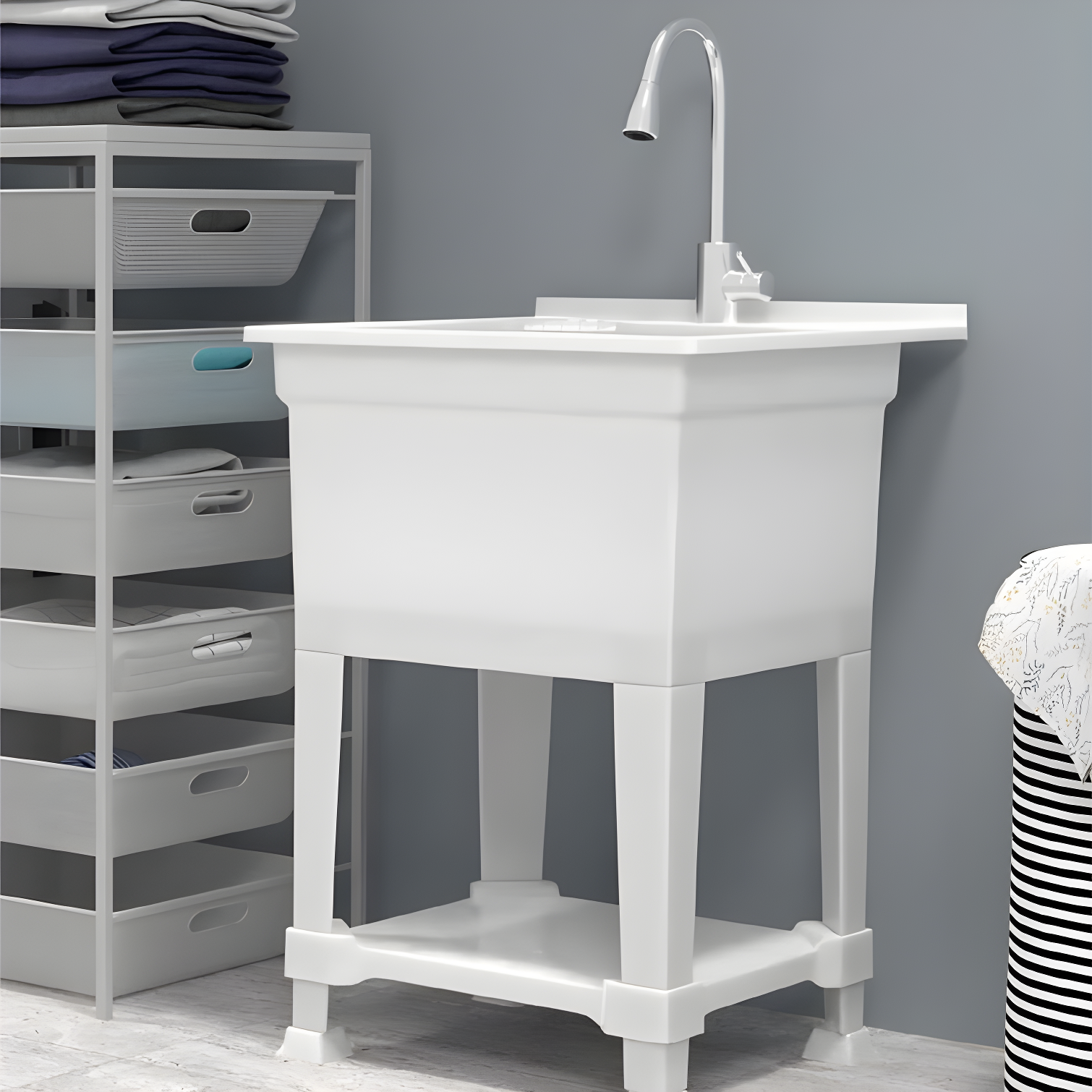 UTILITYSINKS Plastic 24" Compact Workshop Freestanding Laundry Sink with Faucet