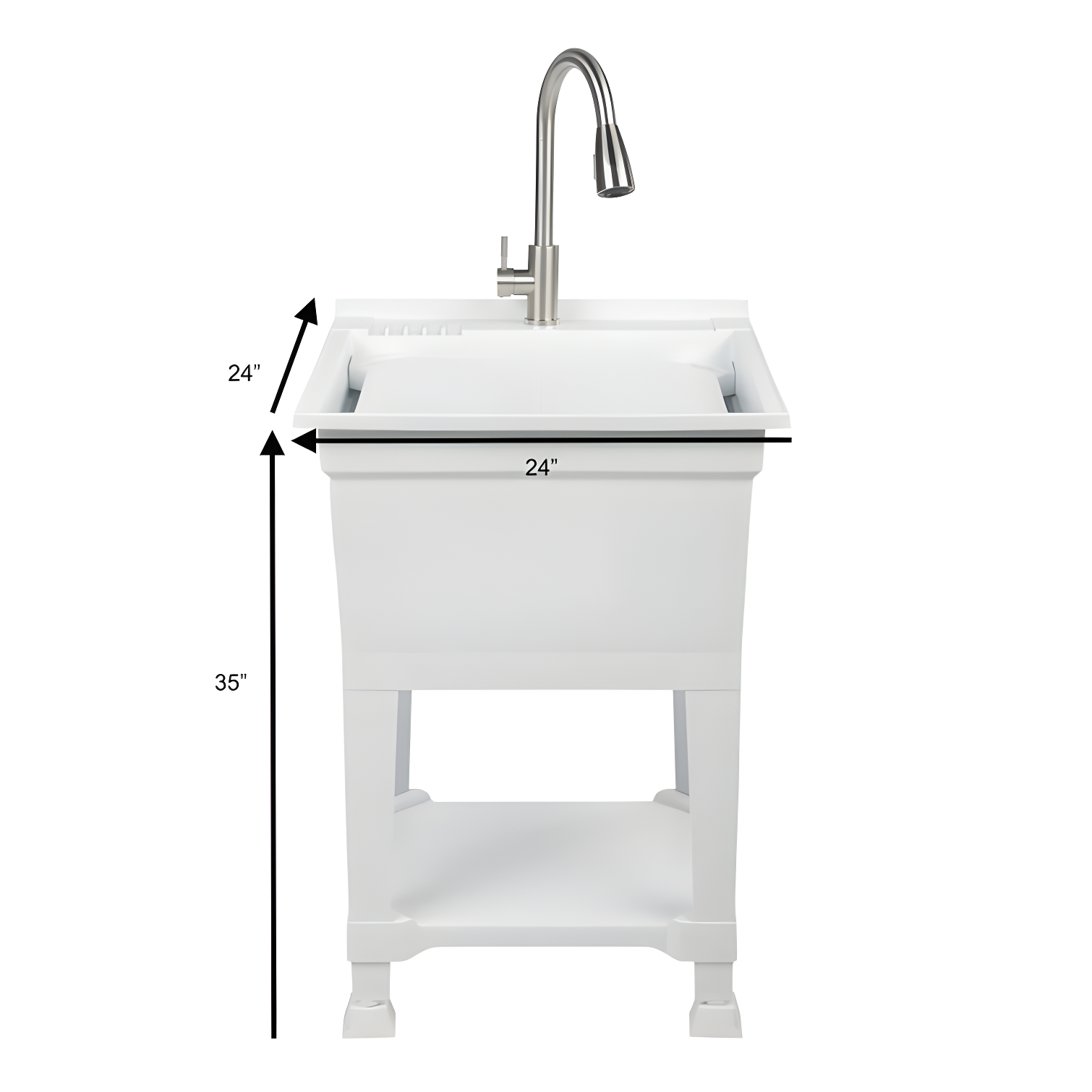 UTILITYSINKS Plastic 24" Compact Workshop Freestanding Laundry Sink with Faucet