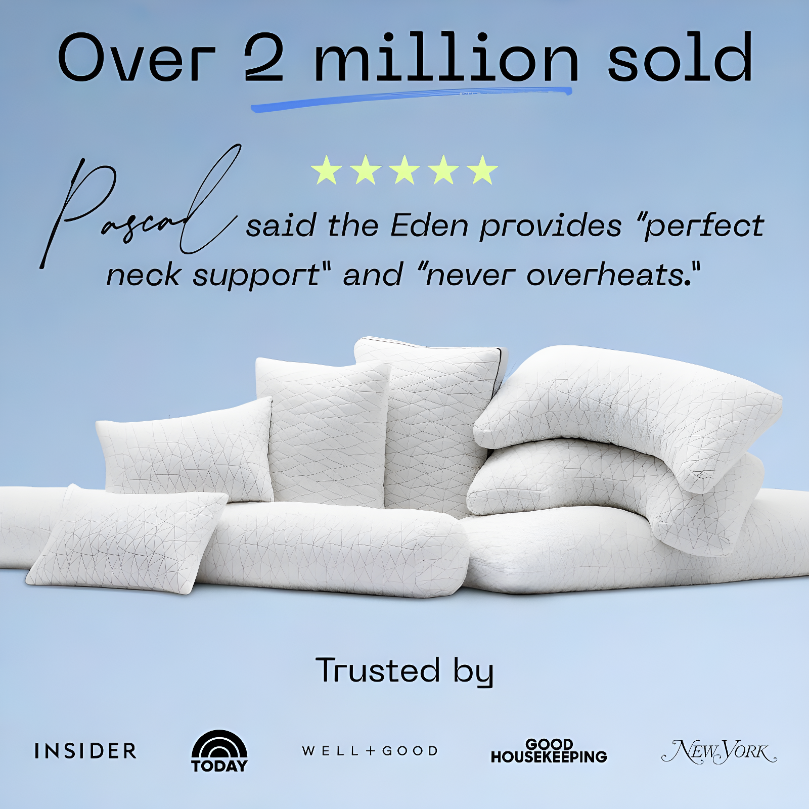 Coop Home Goods The Eden Cool Adjustable Pillow, Queen Size for Sleeping on Back, Stomach and Side Sleeper- Medium Soft Memory Foam Cooling Gel