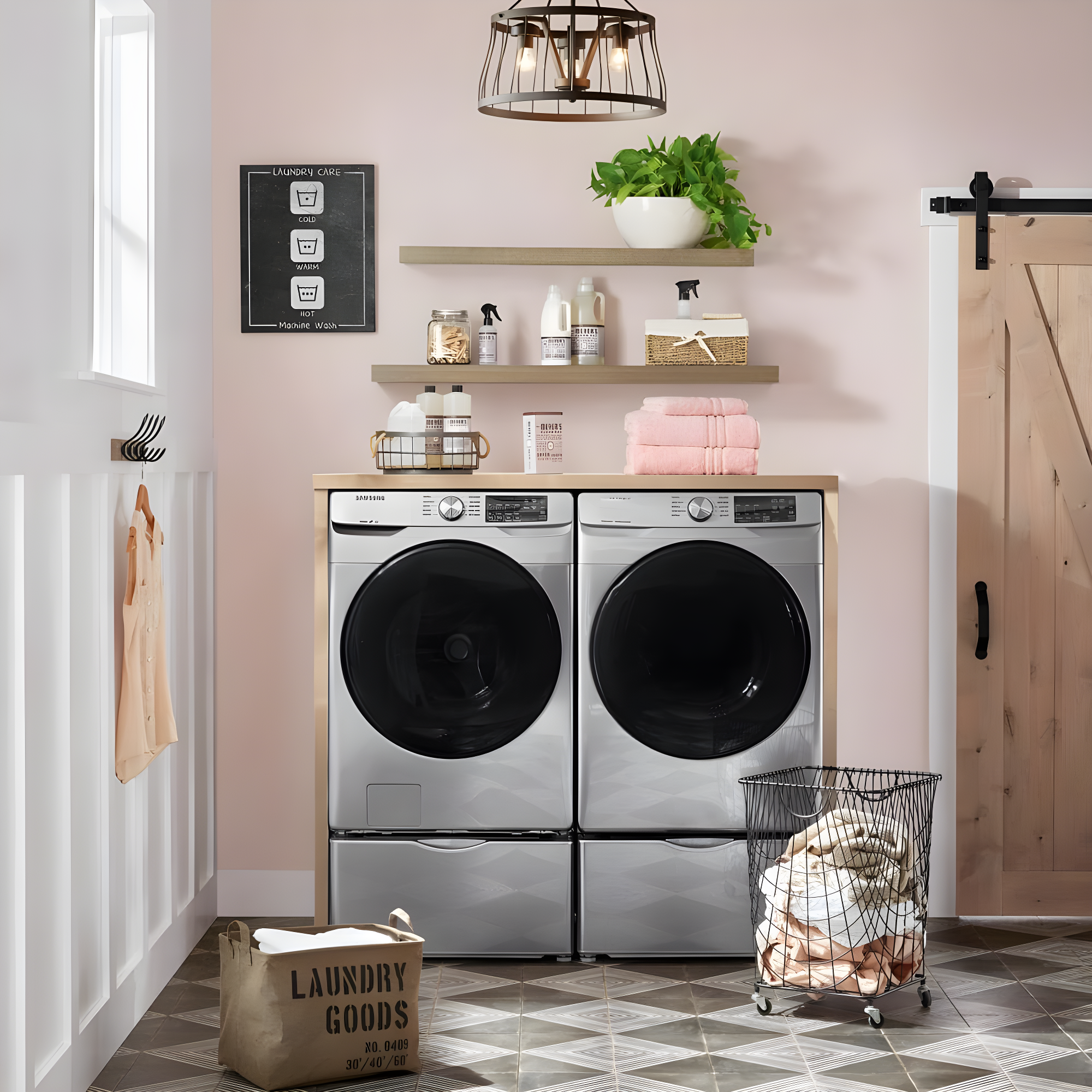 Metal Deep Set Metal Mesh Laundry Basket Storage Cart with Wheels and Handles