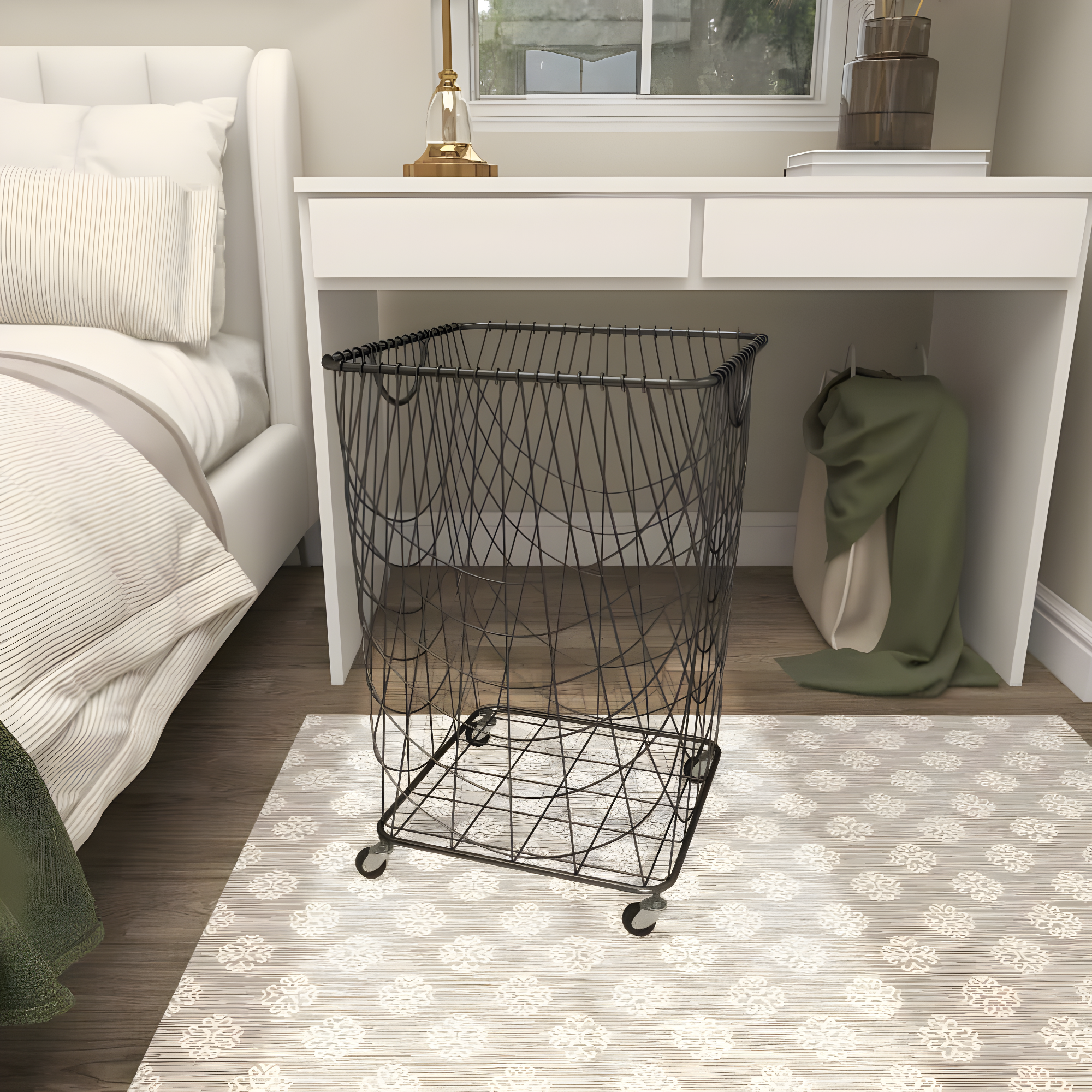 Metal Deep Set Metal Mesh Laundry Basket Storage Cart with Wheels and Handles
