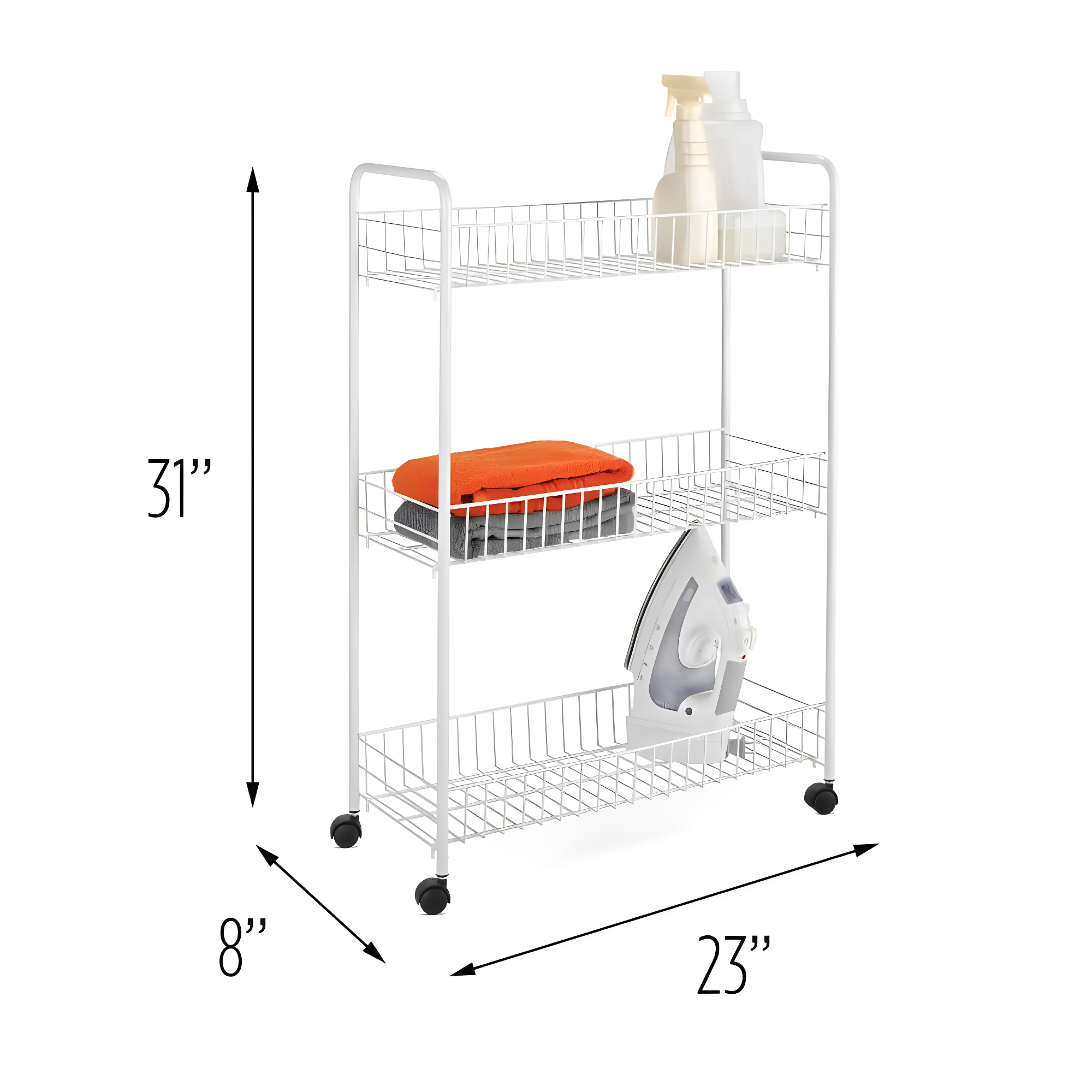 Honey-Can-Do 3-Tier Rolling Steel Storage Cart, White