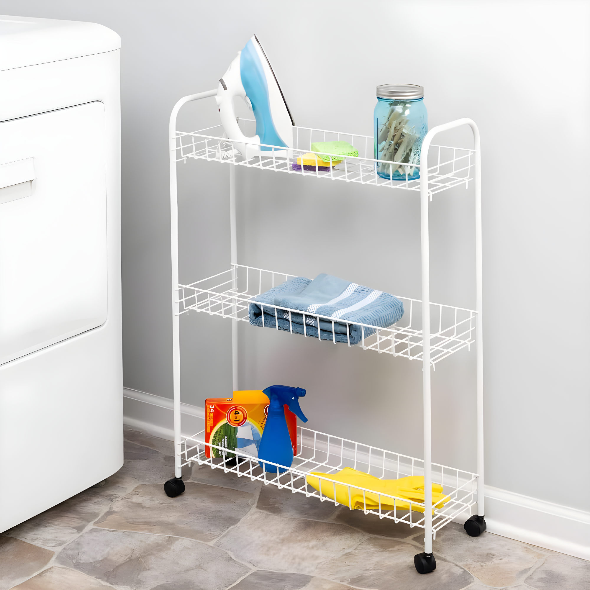 Honey-Can-Do 3-Tier Rolling Steel Storage Cart, White