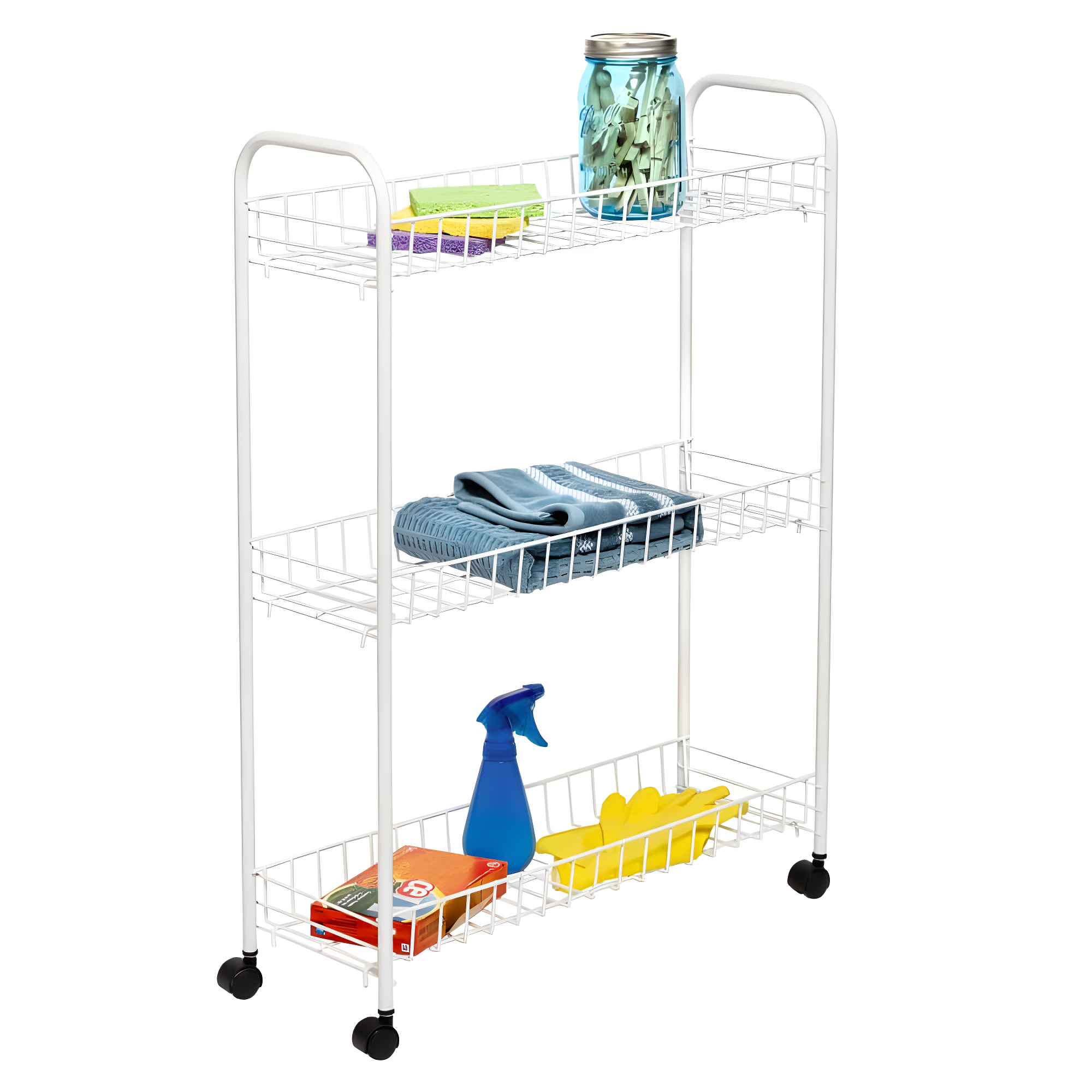 Honey-Can-Do 3-Tier Rolling Steel Storage Cart, White