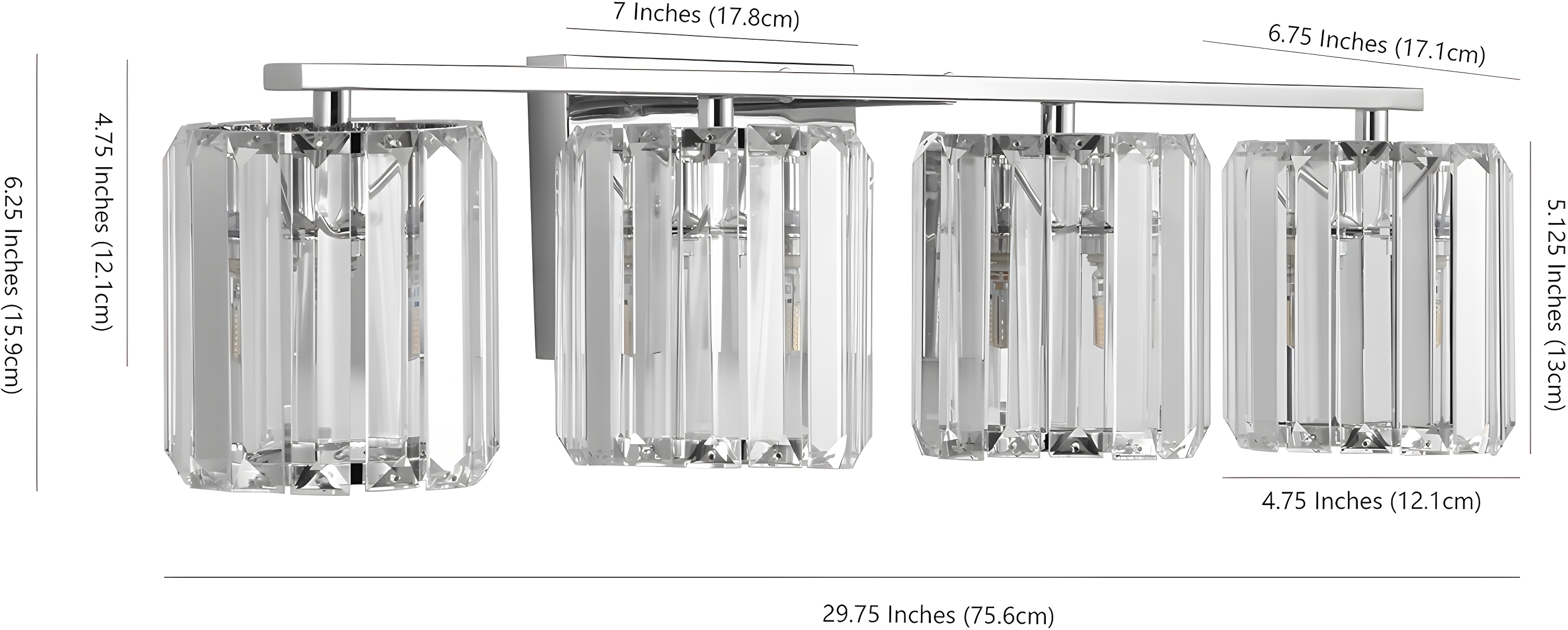 Coco Prism Vintage 29.75" 4-Light Metal/Glass Classic Glam LED Vanity Light, Chrome