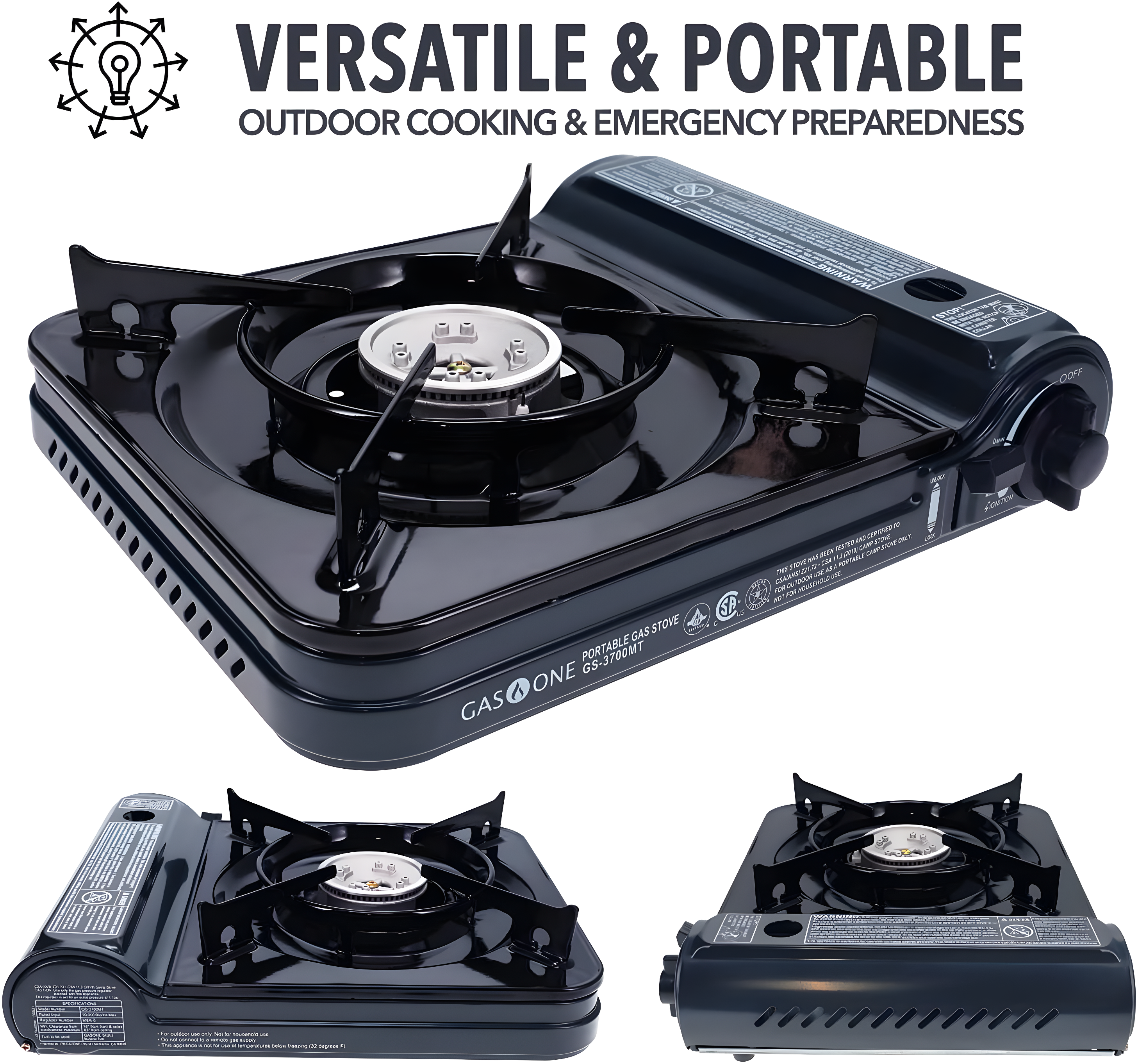 GAS ONE NEW 10,000 BTU CSA List Portable Butane Gas Stove with Carrying Case CSA Listed- Midnight