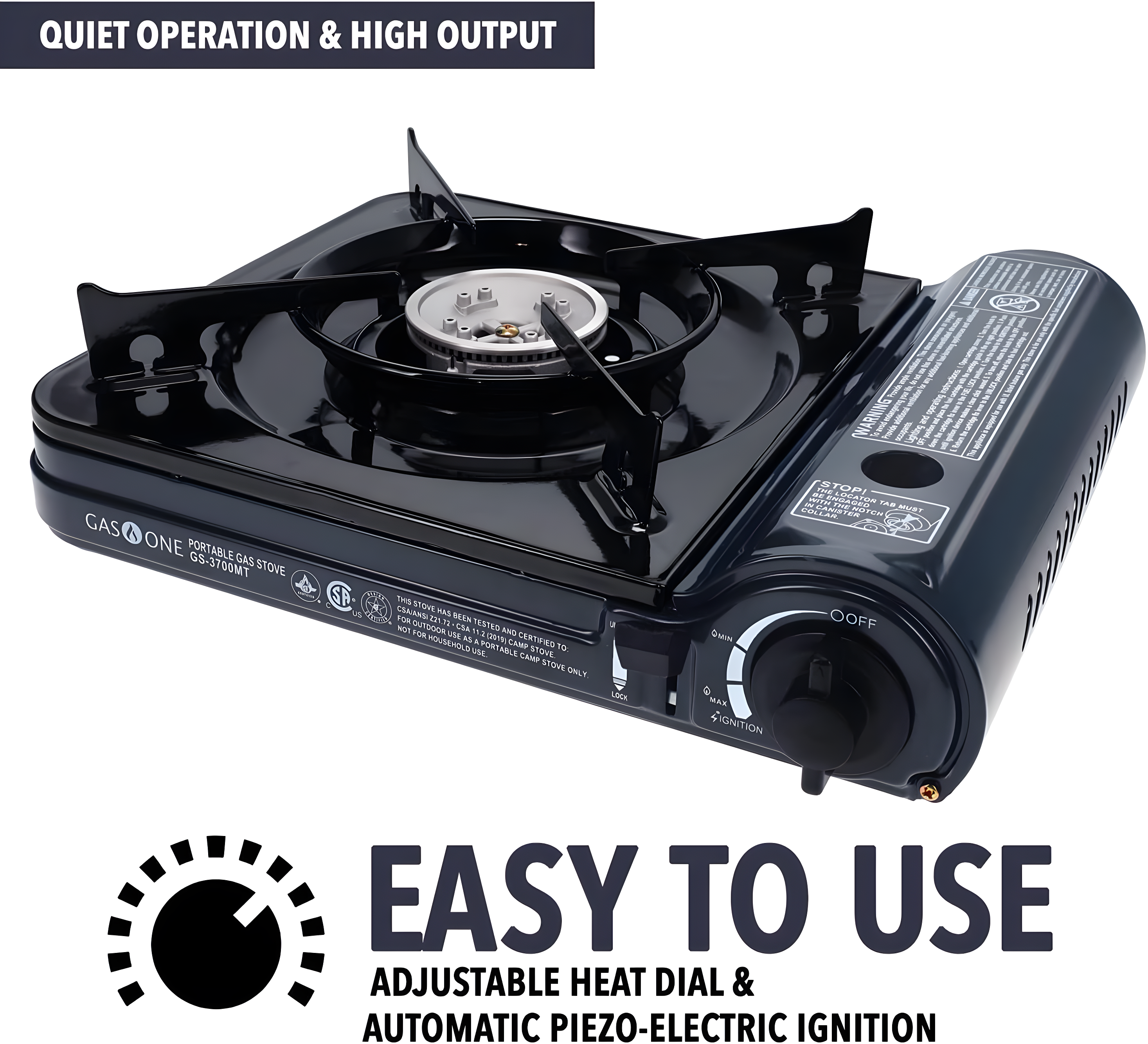 GAS ONE NEW 10,000 BTU CSA List Portable Butane Gas Stove with Carrying Case CSA Listed- Midnight