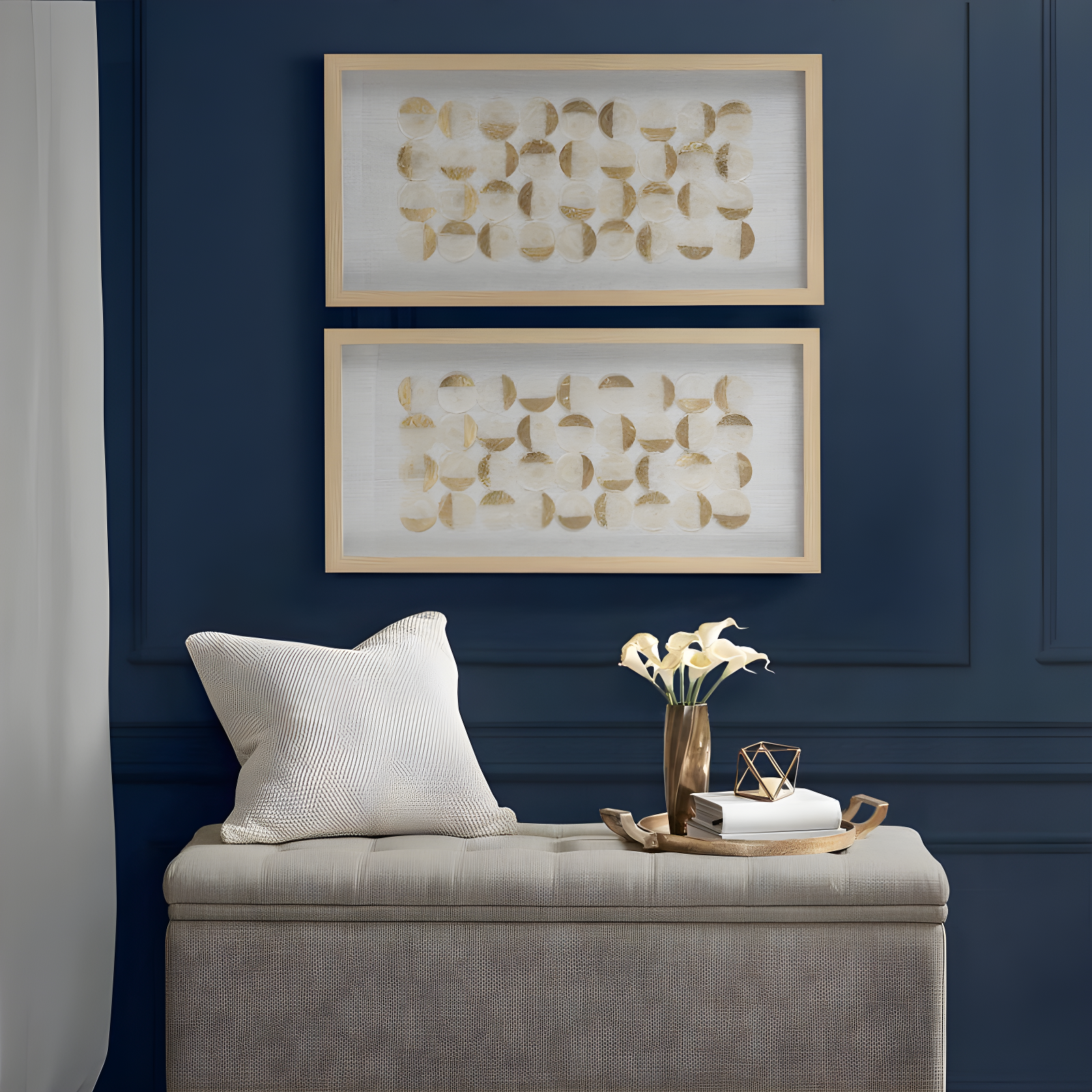 Mercury Row® Zeringue Emblem Natural Capiz with Gold Foil Shadowbox Wall Décor (Set of 2)