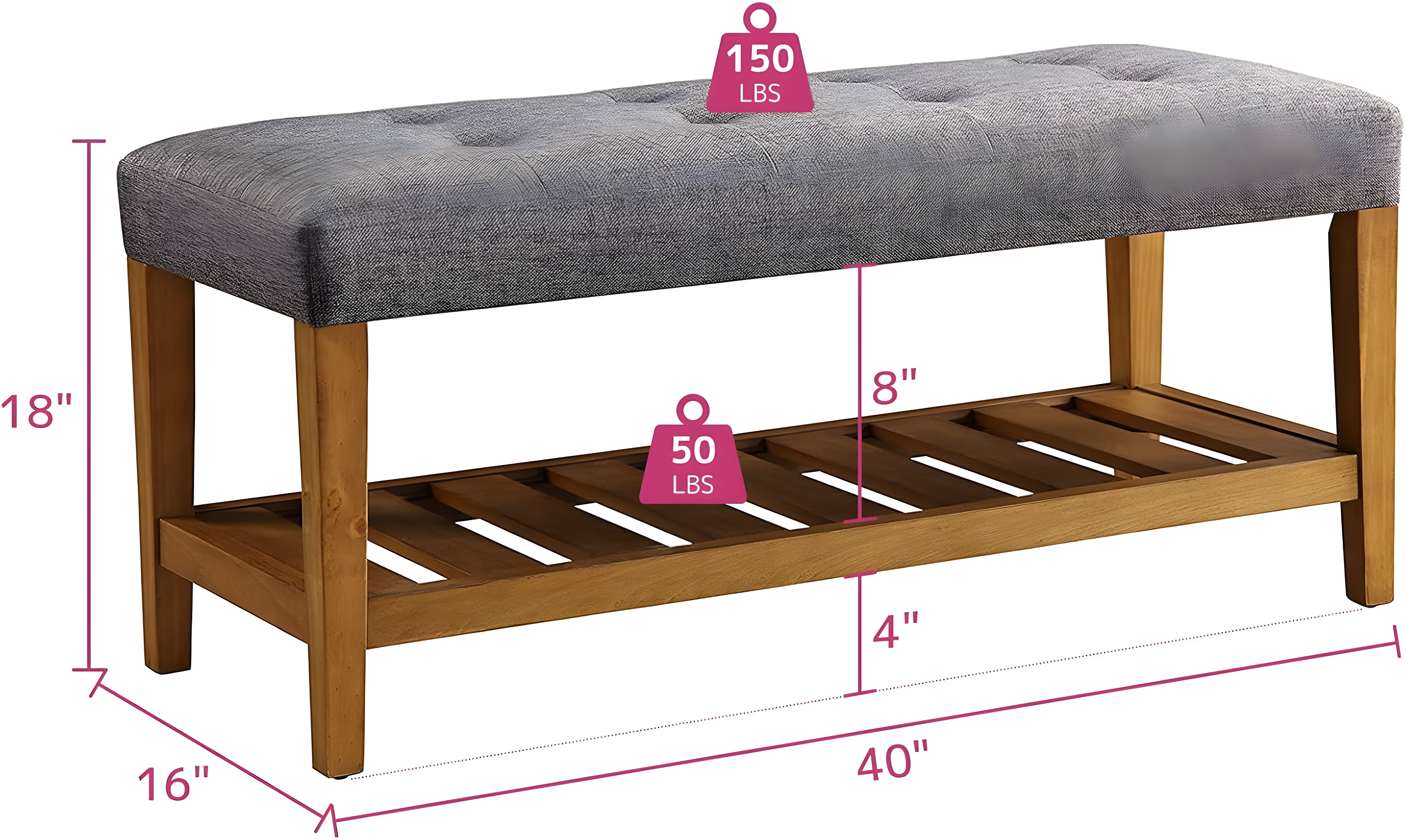 Acme Furniture Charla Bench Gray Fabric/Oak Finish