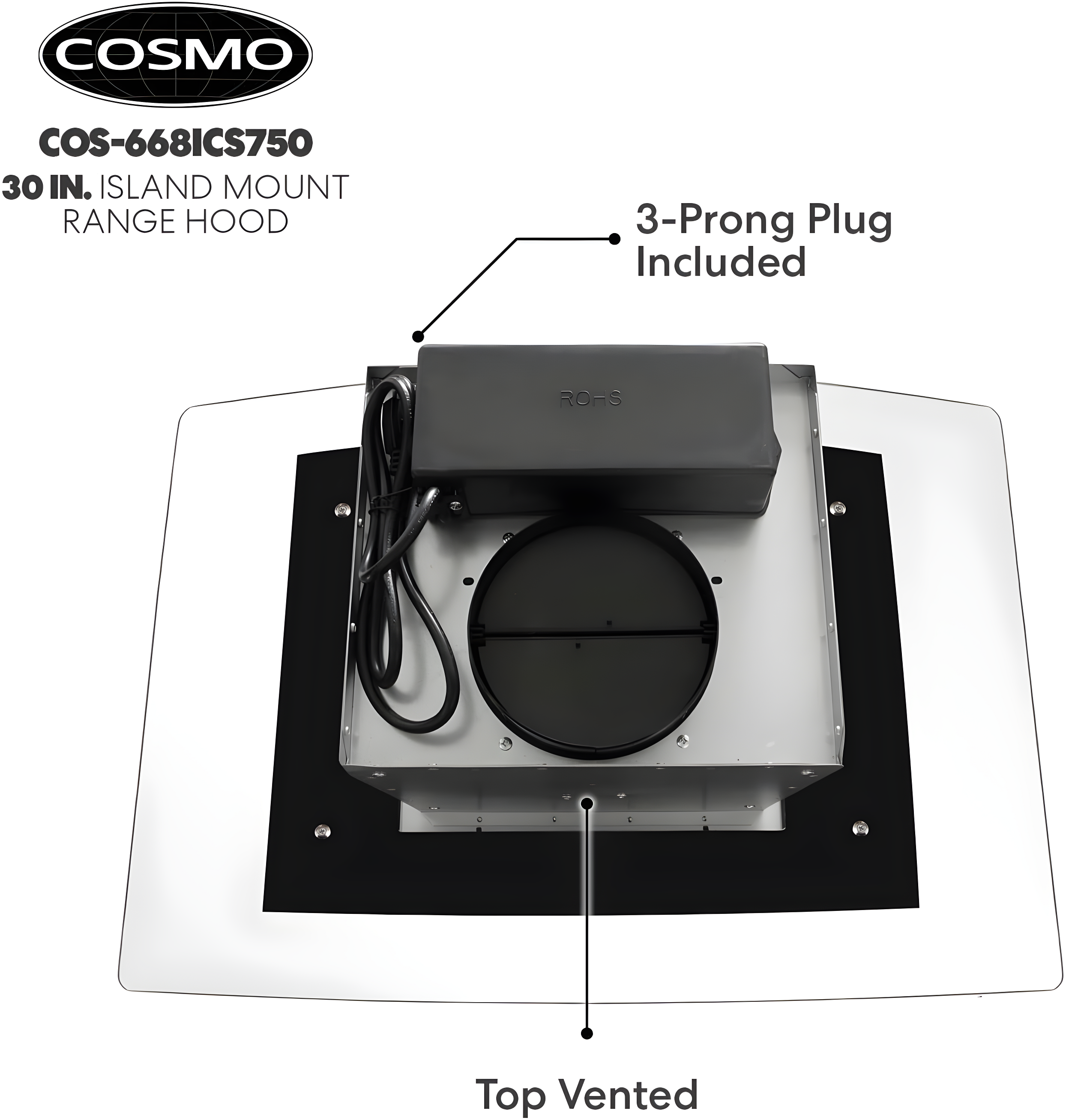 Cosmo 30 in. Ducted Island Range Hood in Stainless Steel with LED Lighting and Permanent Filters