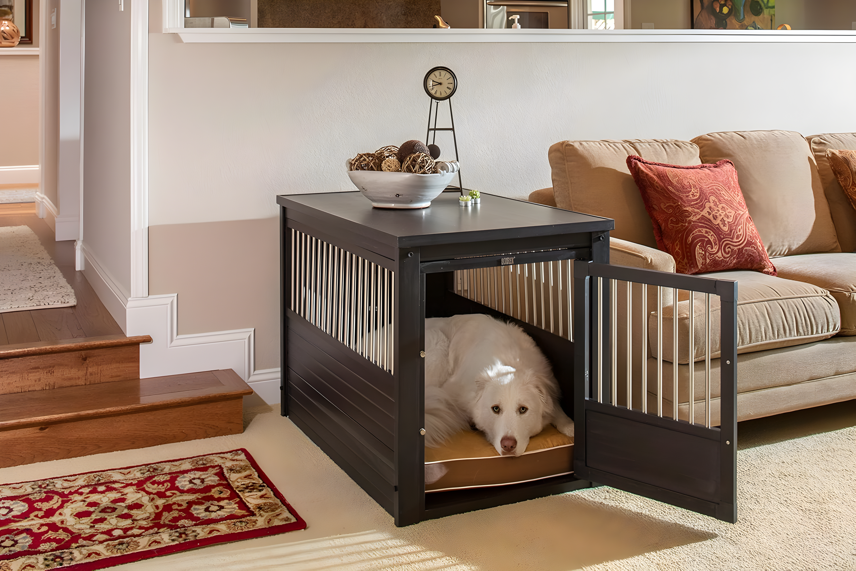 New Age Pet ECOFLEX Dog Crate End Table - Furniture-Style Pet Crate for Crate Trained Dogs - Stainless Steel Tubing & a Latched Closure - 10 Year Manufacturer's Warranty