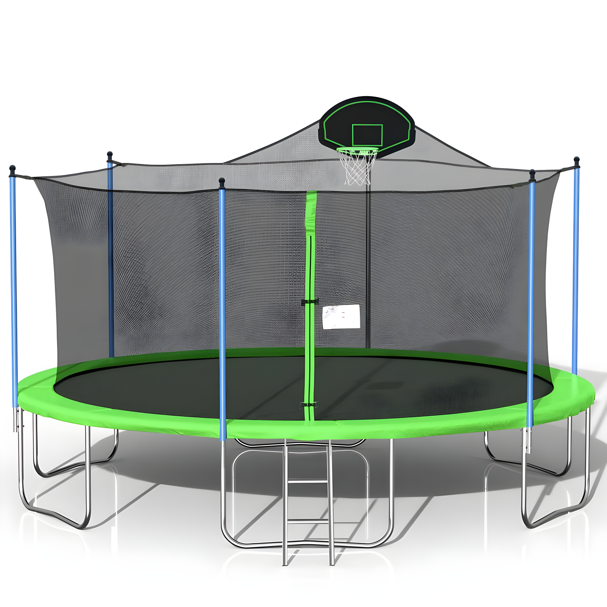 16FT Trampoline with Safety Enclosure Net, Basketball Hoop, Heavy Duty Outdoor Recreational Trampoline for Family, Exercise Fitness Backyards Trampoline for Adults & Kids, Green