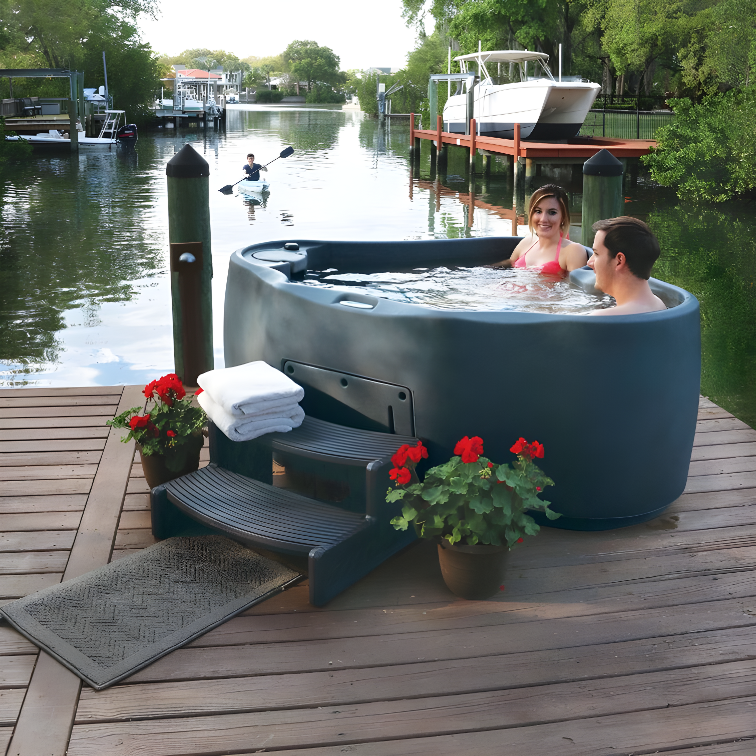 AquaRest Spas, powered by Jacuzzi® pumps AquaRest Discover AR300 Standard 2-Person 20-Jet Oval Plug & Play Hot Tub with LED Waterfall and Friciton Heating