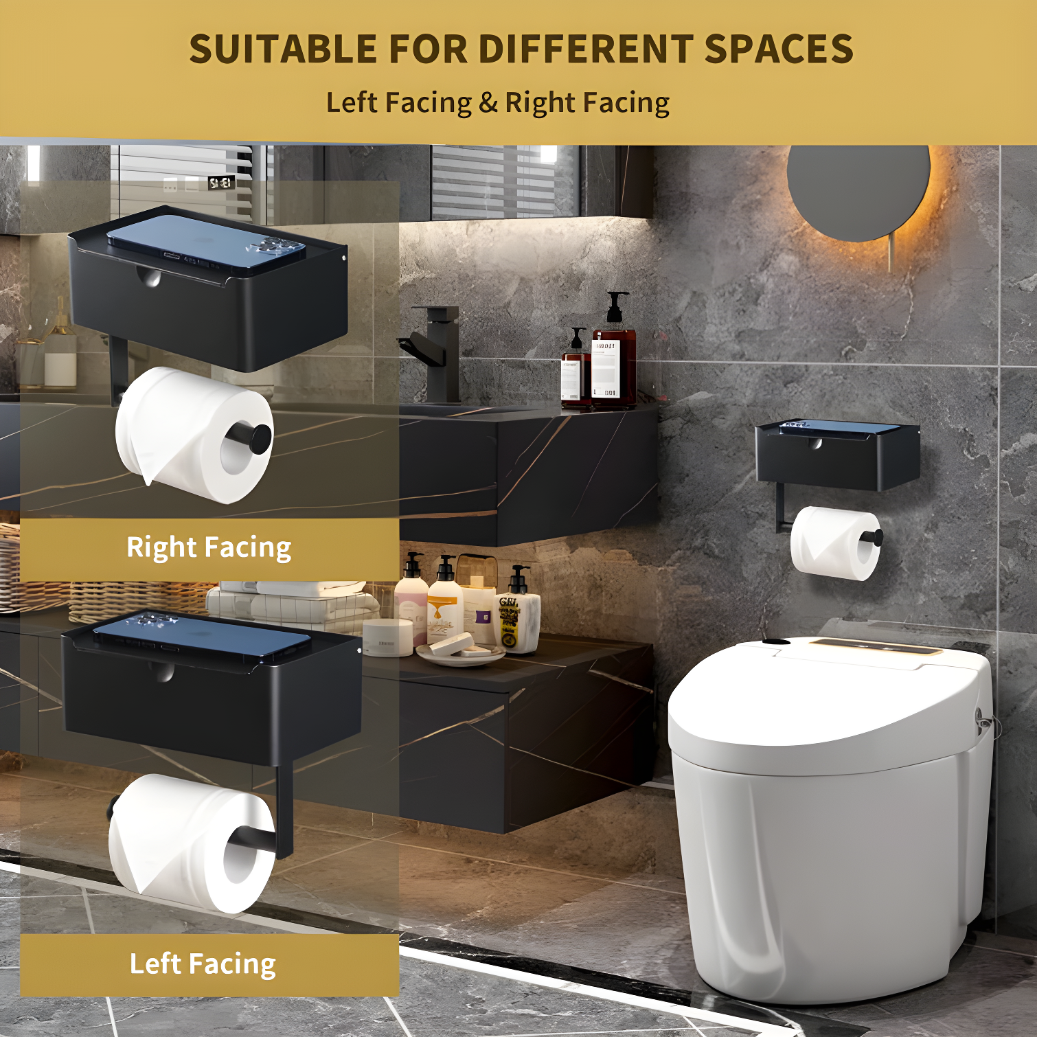 Stainless Steel Wall Mounted Toilet Paper Holder With Shelf - Durable & Convenient