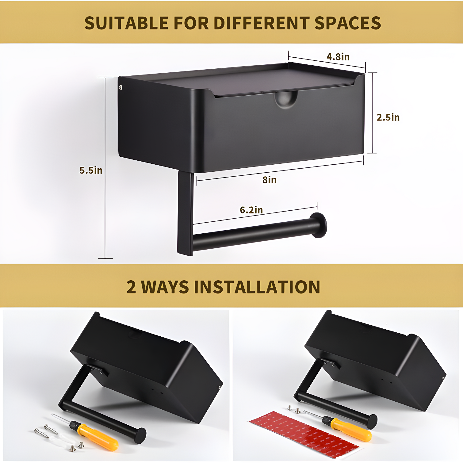 Stainless Steel Wall Mounted Toilet Paper Holder With Shelf - Durable & Convenient