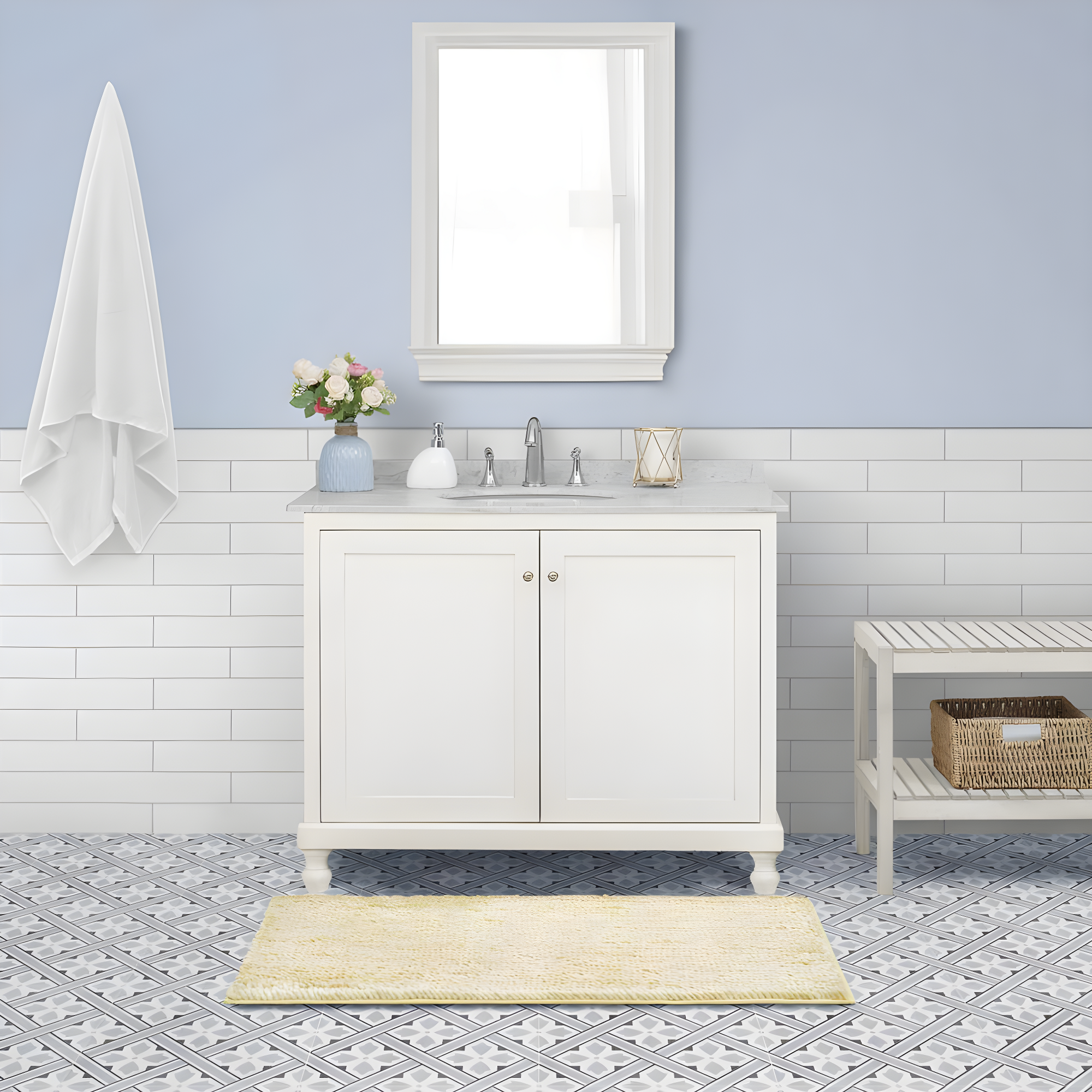 Laura Ashley Butter Chenille Bath Rug
