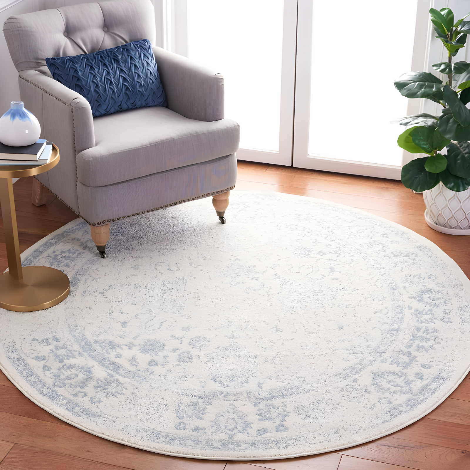 Adirondack ADR109 Machine Made Indoor Area Rug - Ivory/Slate - 8' Round - Safavieh