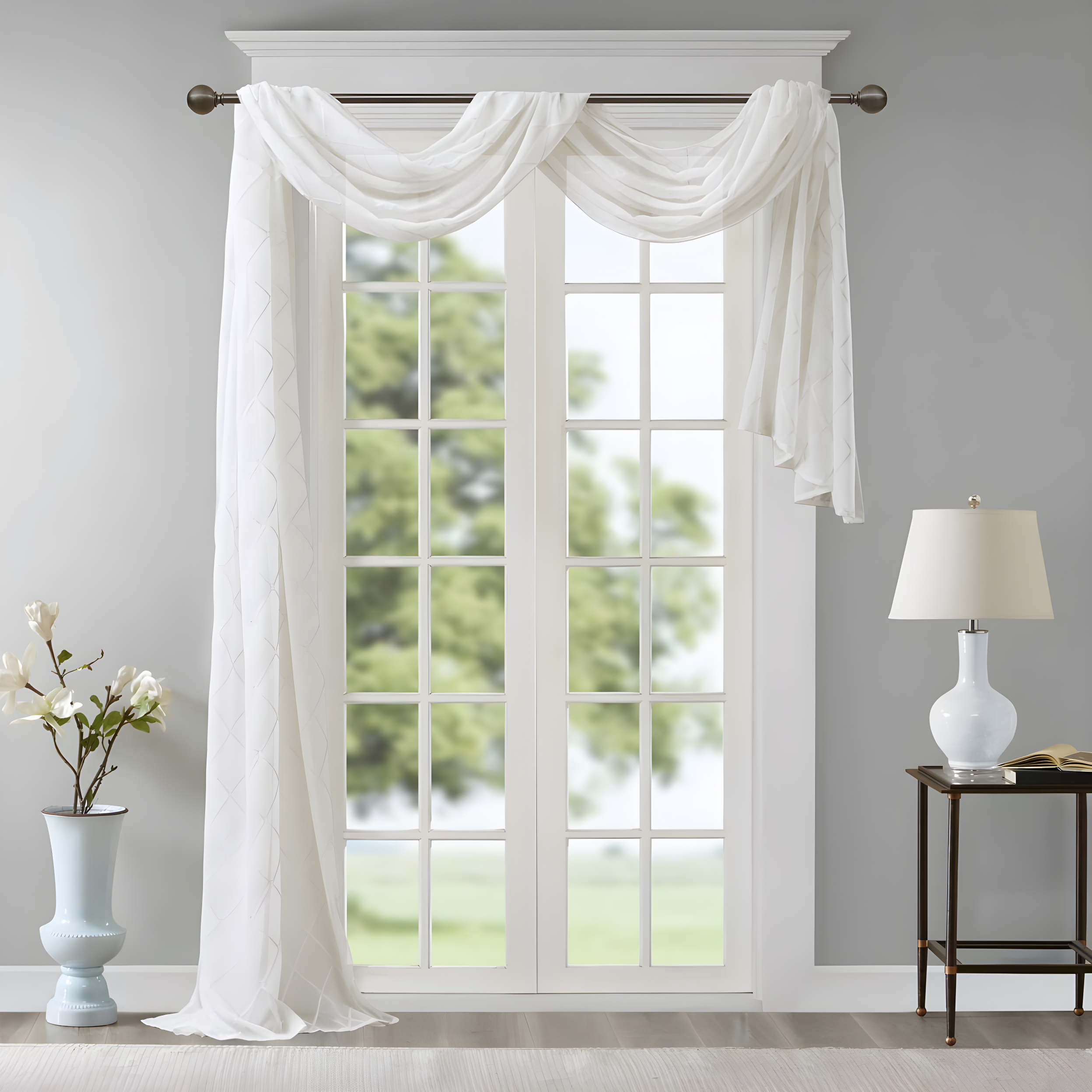 Madison Park Irina Solid Sheer Embroidered Window Scarf
