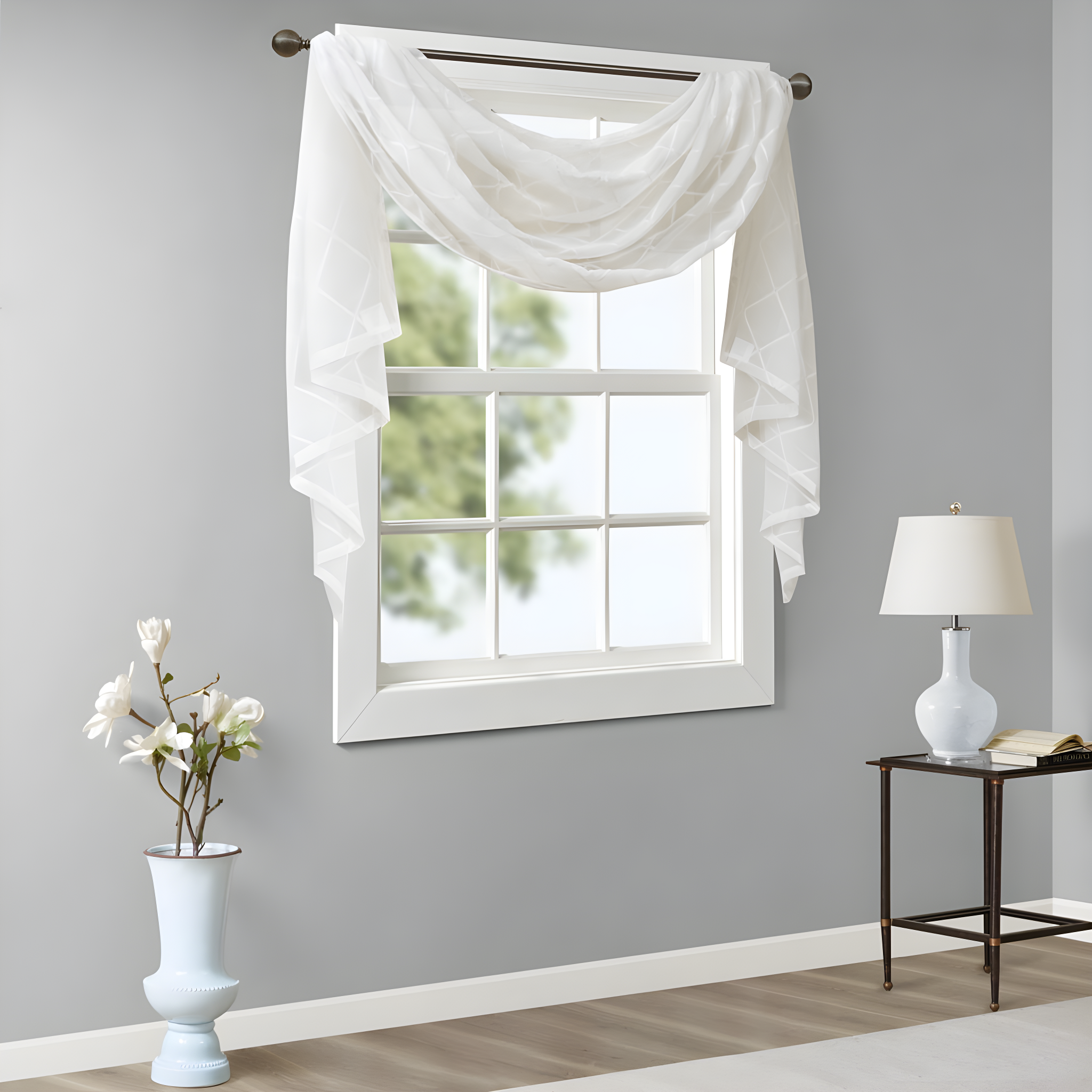 Madison Park Irina Solid Sheer Embroidered Window Scarf