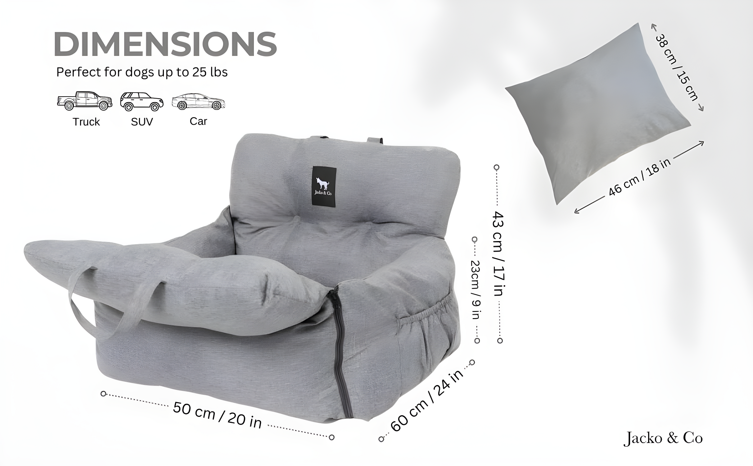 Premium Dog Car Seat & Booster Seat for Small & Medium Pets Under 30lbs, Puppies, Cats/Travel Carrier Bed & Bag, Front/Back Seat w/Clip-On Leash & Storage Pockets, Water Resistant (Grey)