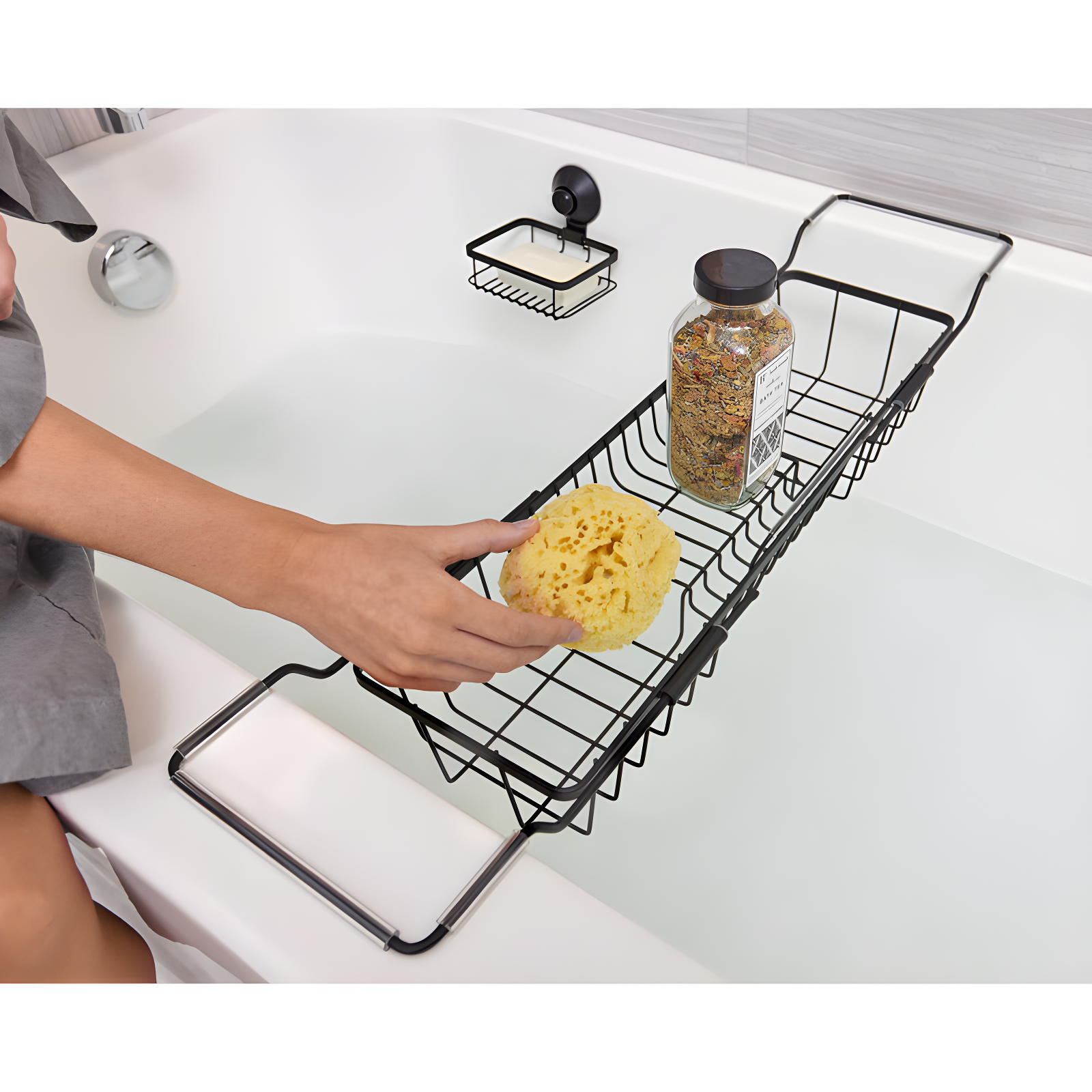 iDesign iDesign Everett Metal Adjustable Over the Tub Caddy 22.55" x 6.7" x 4.41", Matte Black