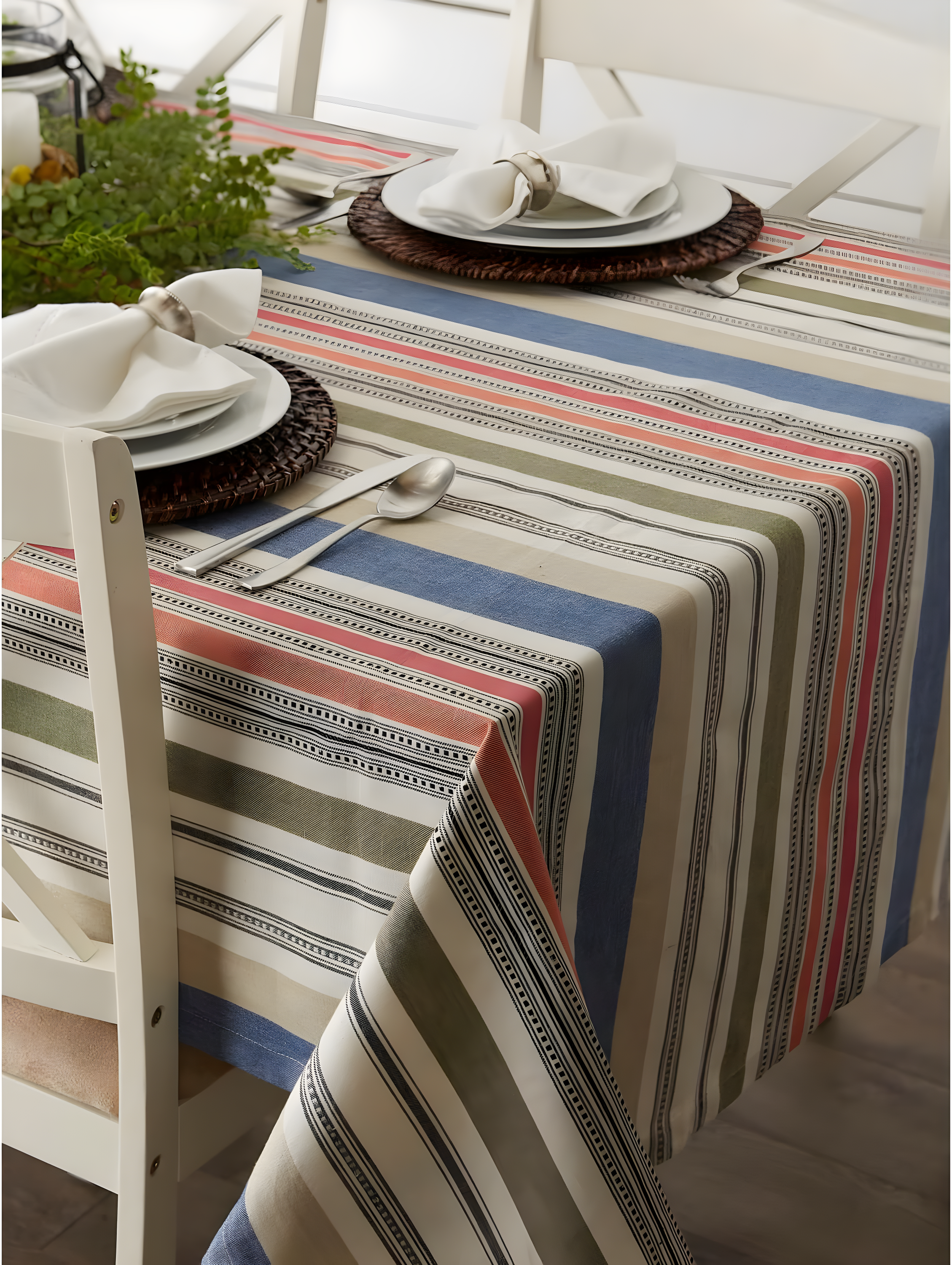 Design Imports  Stripe Tablecloth, Warm Stripe, 60X84"