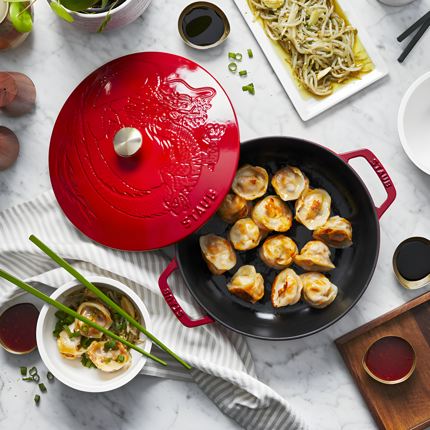 Staub ® 2.5-Qt. Cherry Cast Iron Saute Pan with Dragon Lid
