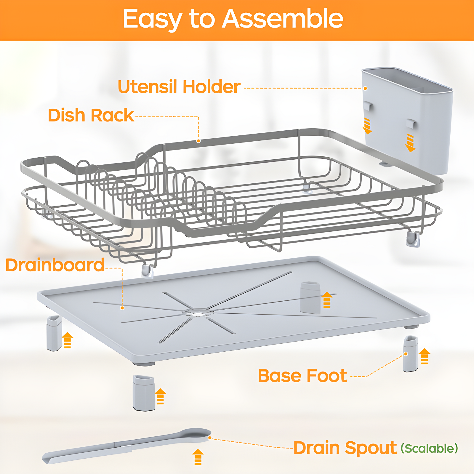 COAHAHA Space-Saving Gray Stainless Steel Dish Drying Rack - Sturdy, Portable, Easy Drainage