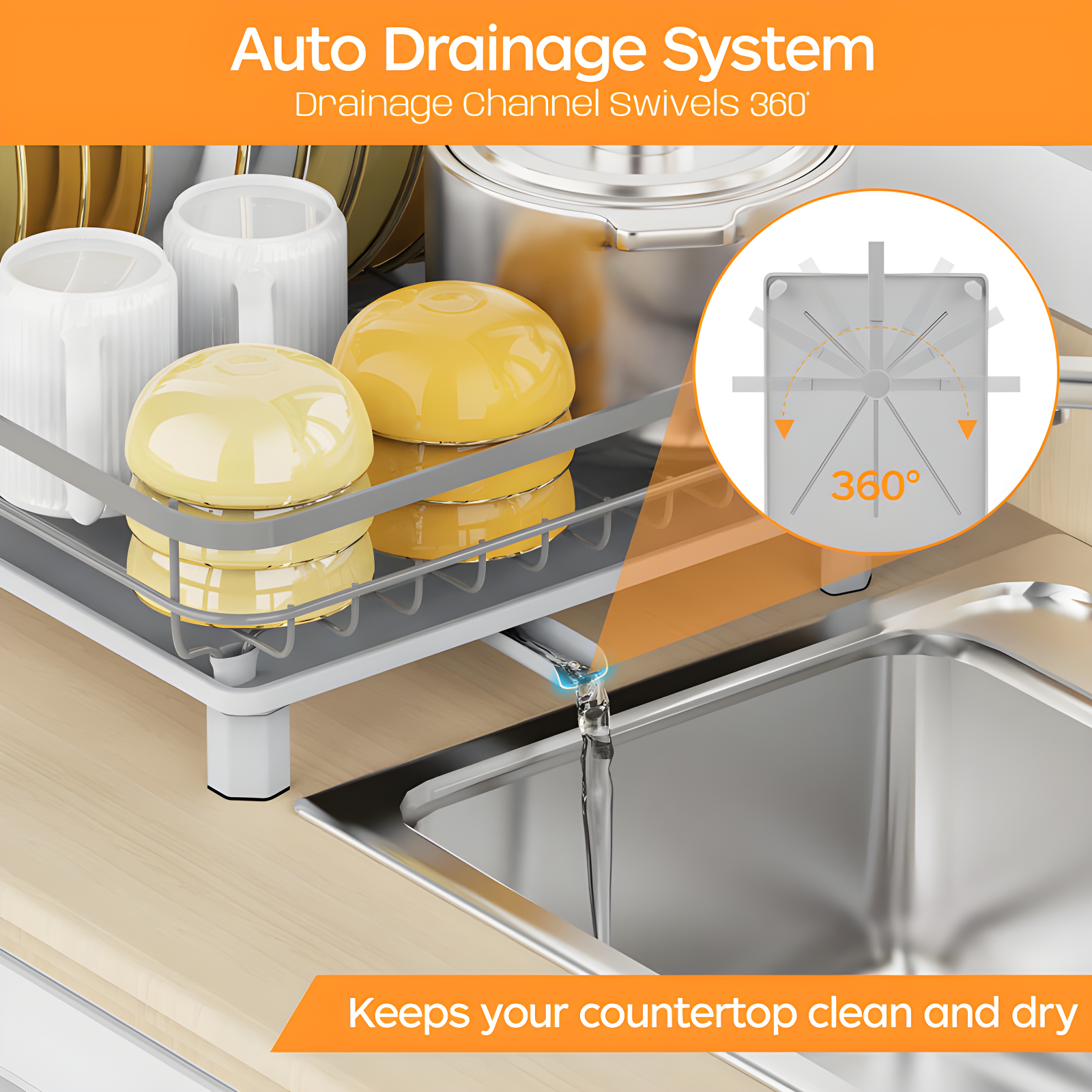 COAHAHA Space-Saving Gray Stainless Steel Dish Drying Rack - Sturdy, Portable, Easy Drainage