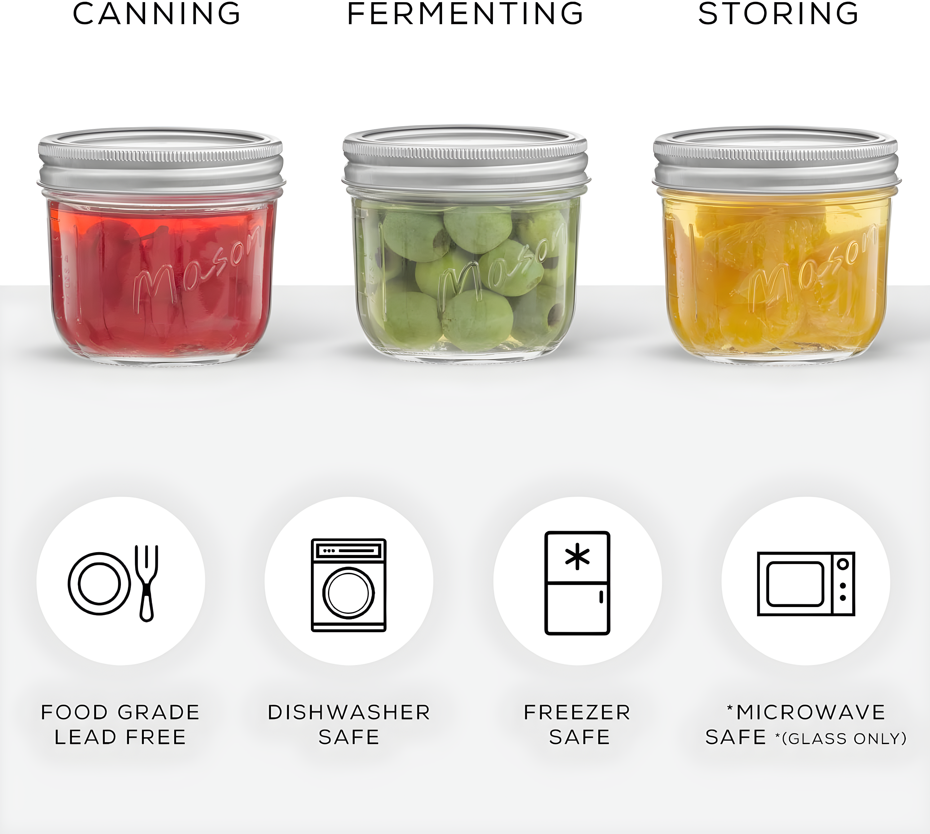 JoyJolt Wide Mason Jars with Airtight Lids, Labels and Measures - 8 oz - Set of 6