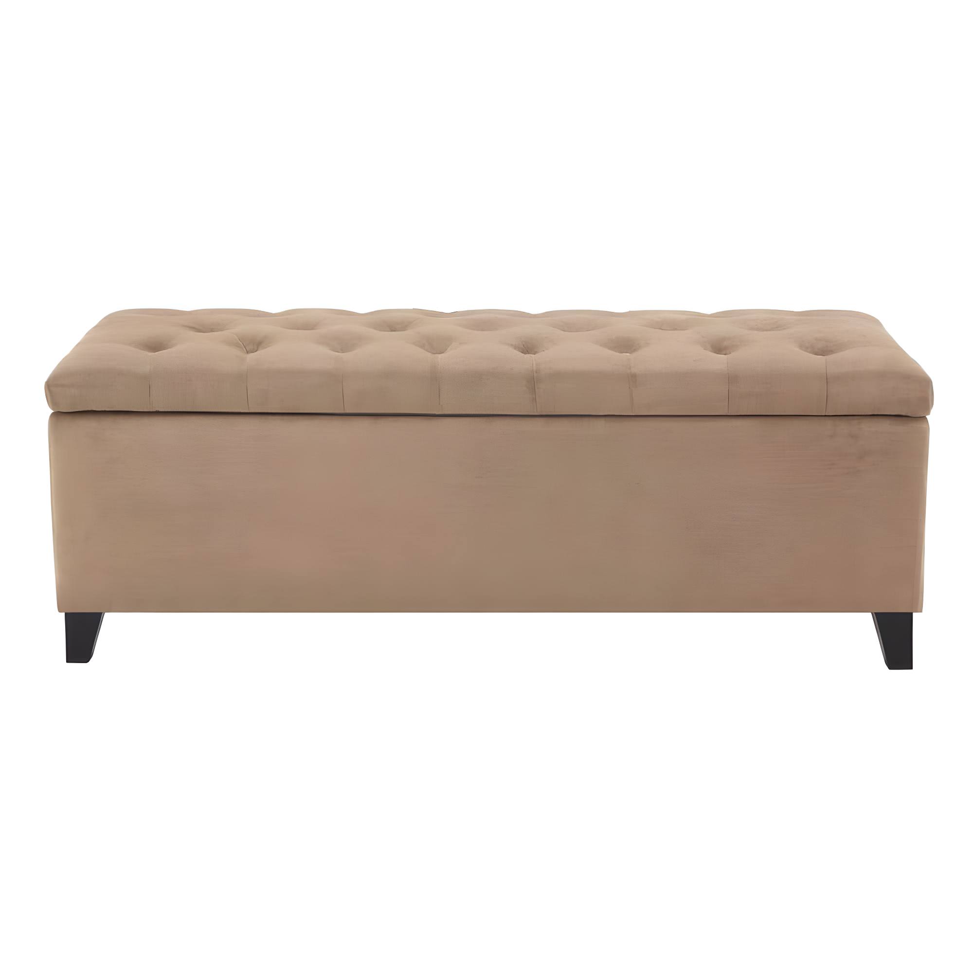 Shandra Bench Storage Ottoman with Tufted Top - Sand: Upholstered Bedroom Ottoman, Wood Legs, No Assembly Required