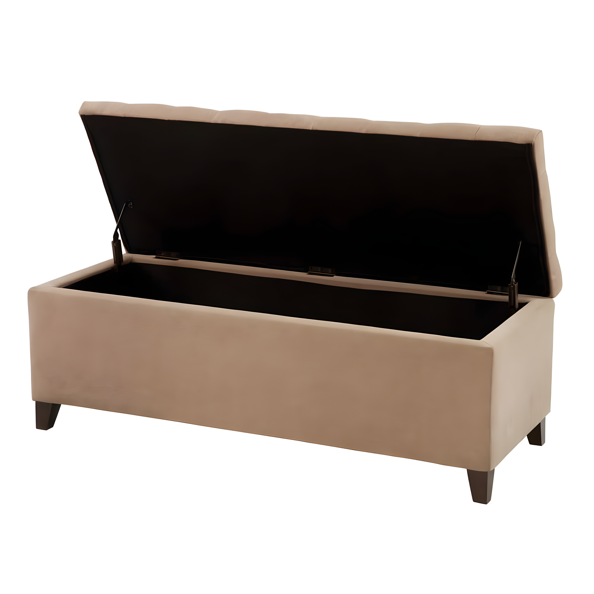 Shandra Bench Storage Ottoman with Tufted Top - Sand: Upholstered Bedroom Ottoman, Wood Legs, No Assembly Required