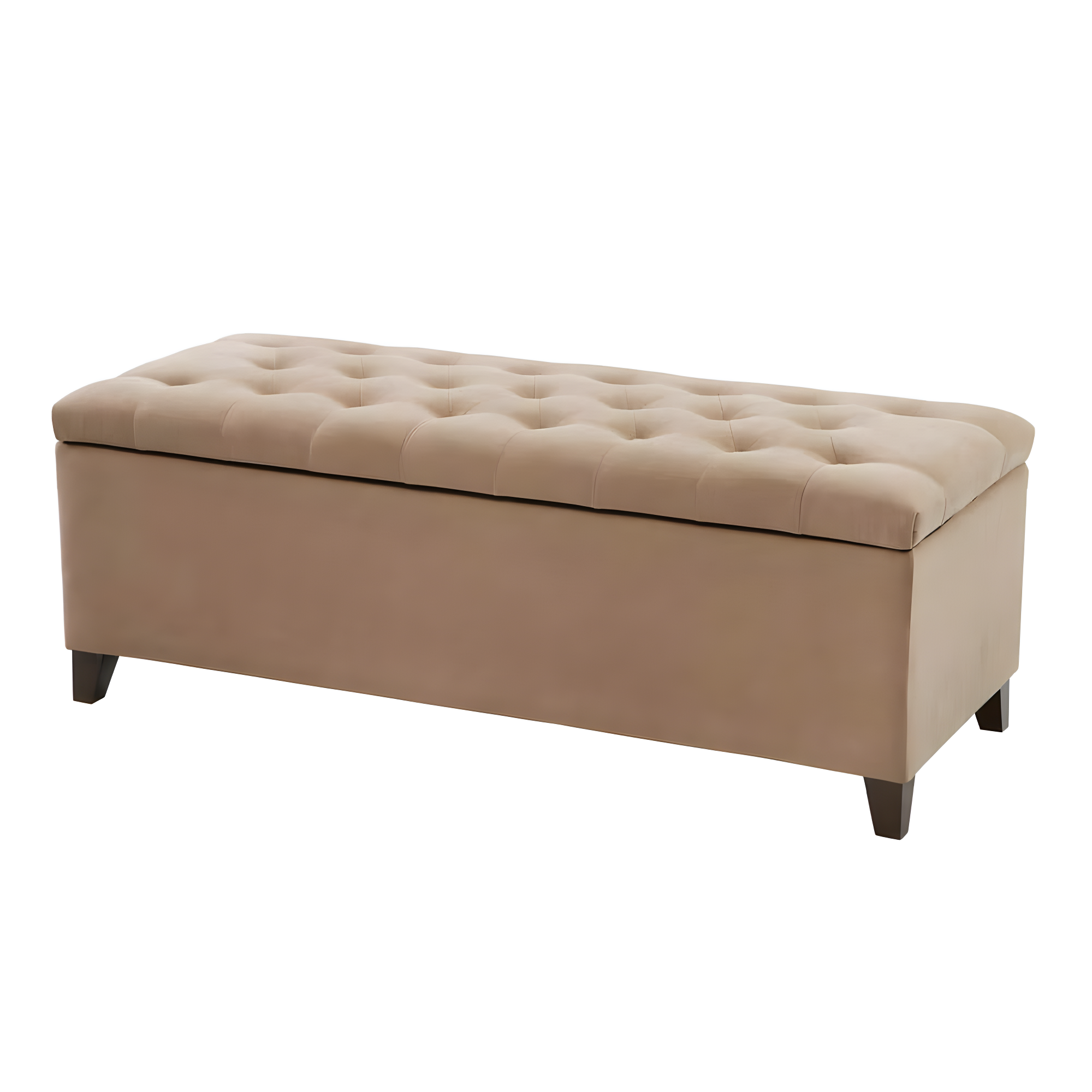 Shandra Bench Storage Ottoman with Tufted Top - Sand: Upholstered Bedroom Ottoman, Wood Legs, No Assembly Required