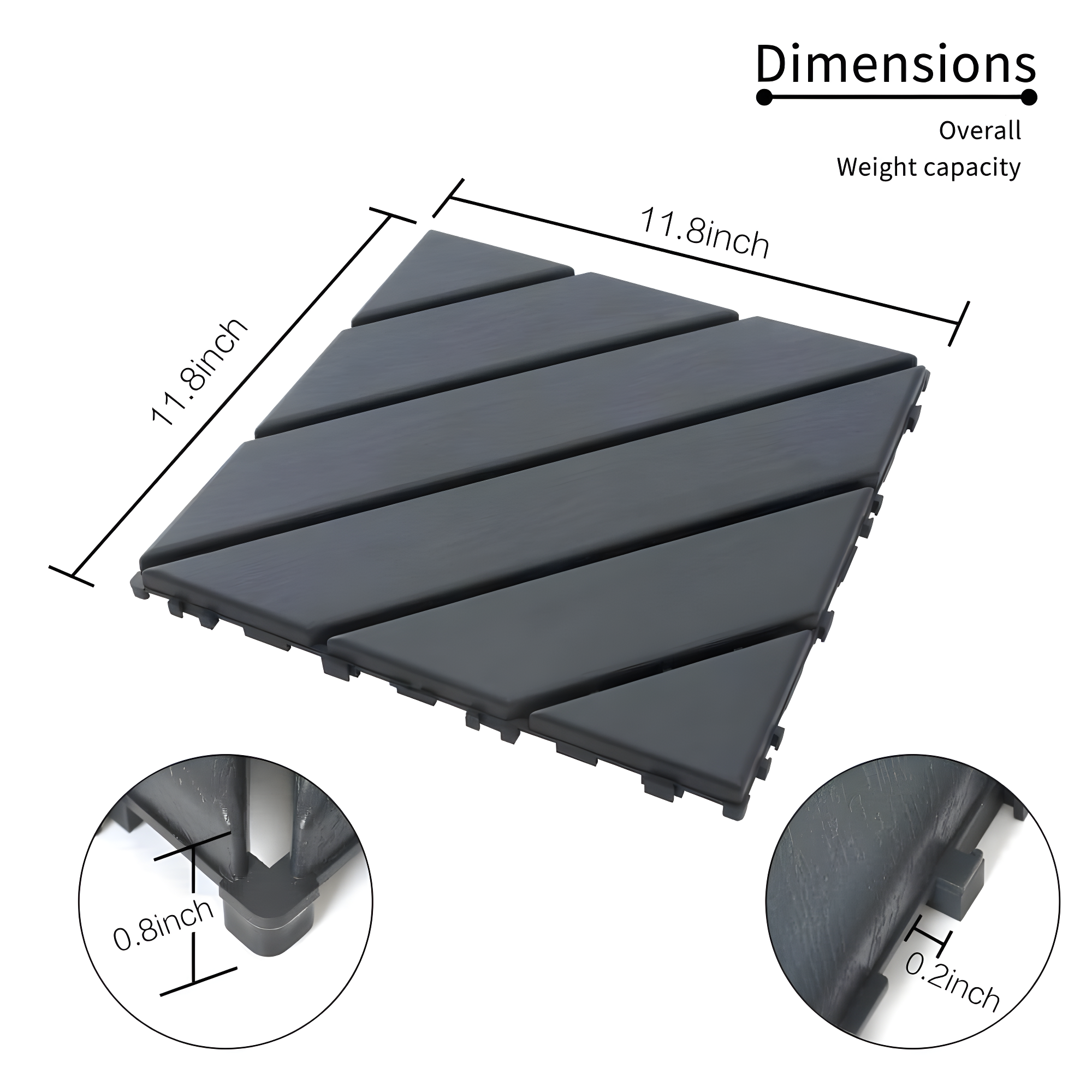 LoLado 44 Pack Patio Deck Tiles,12"x12" Square Waterproof Outdoor All Weather Use, Plastic Interlocking Deck Tiles for Poolside Balcony Backyard, Grey
