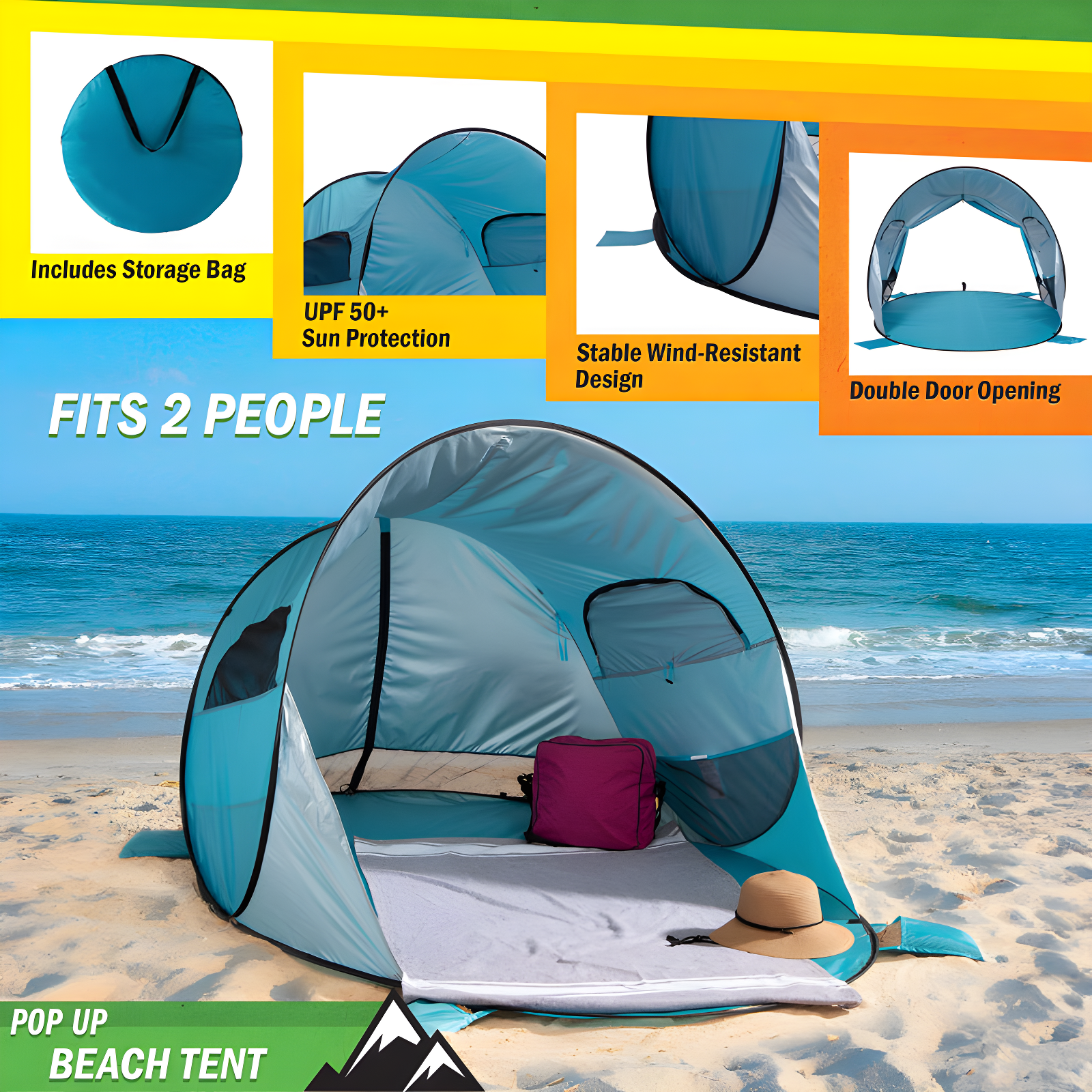 wakeman Wakeman UPF50+ Pop Up Beach Tent Sun Shelter, Blue