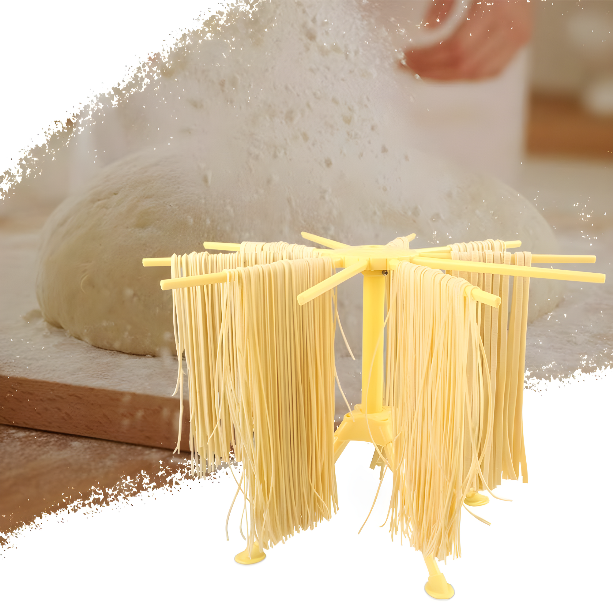 Foldable Pasta Drying Rack, Plastic Collapsible Spaghetti Hanger Noodle Dryer Stand with 10 Bar Handles for Homemade Fresh Pasta, Stable, Easy Storage, Quickly Set Up (Yellow)