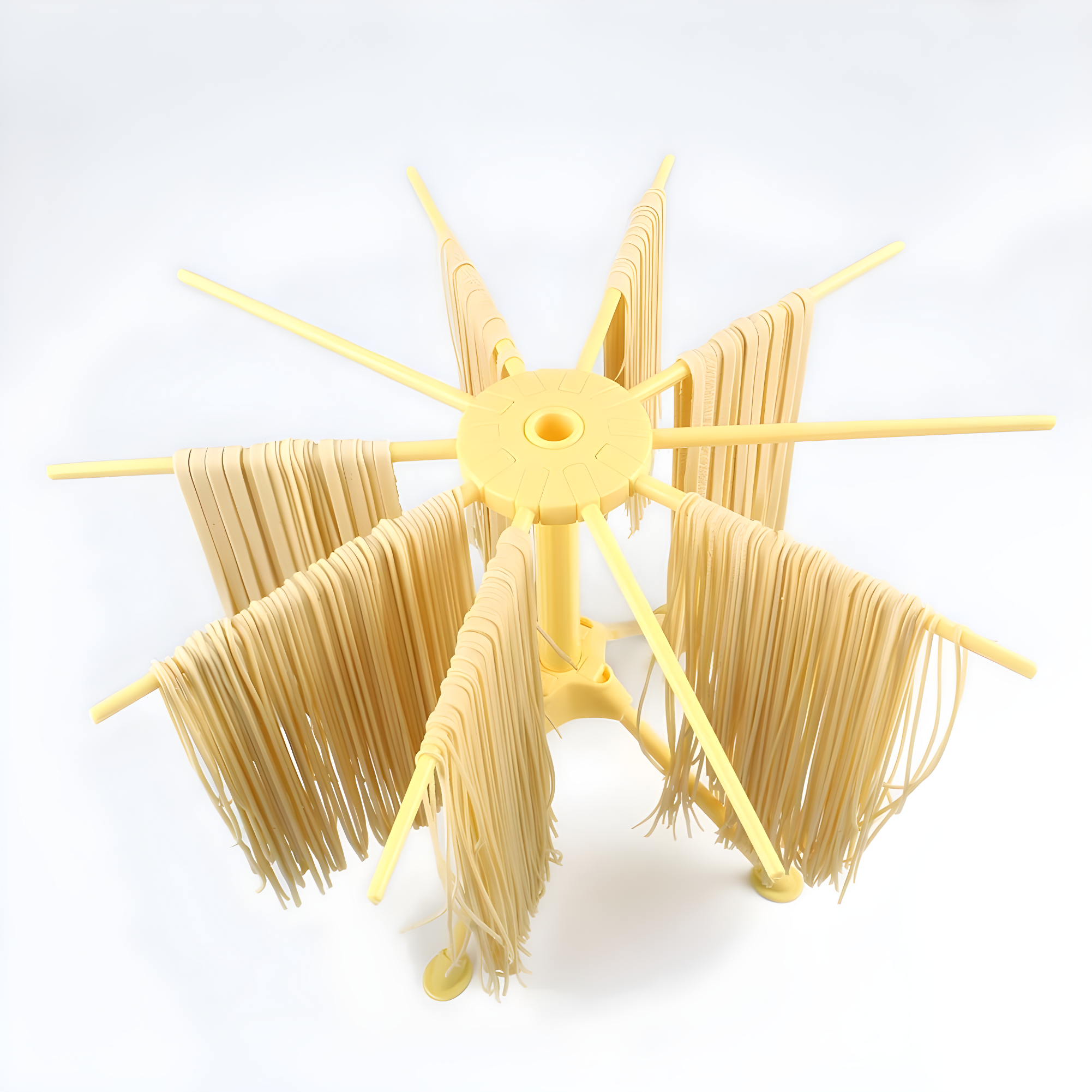 Foldable Pasta Drying Rack, Plastic Collapsible Spaghetti Hanger Noodle Dryer Stand with 10 Bar Handles for Homemade Fresh Pasta, Stable, Easy Storage, Quickly Set Up (Yellow)