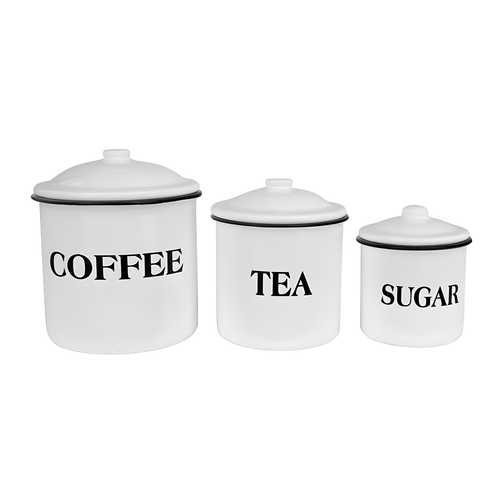 Storied Home Set of 3 'Coffee Tea Sugar' Metal Containers with Lid: Kitchen Canister Set for Coffee & Tea Storage