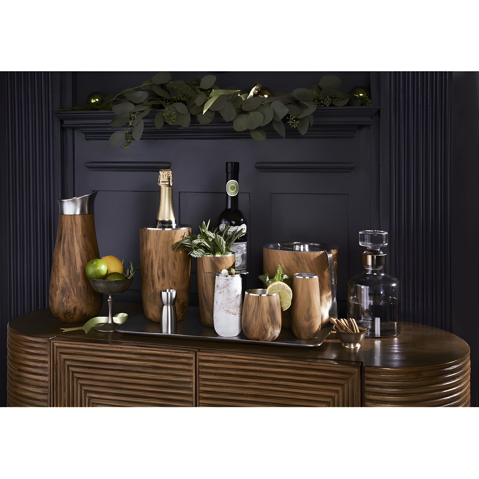 S'well Wood Triple-Layered Vacuum-Insulated Stainless Steel Ice Bucket with Tongs, Teakwood