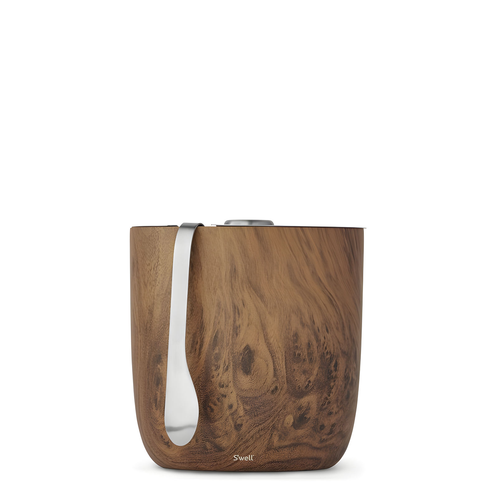 S'well Wood Triple-Layered Vacuum-Insulated Stainless Steel Ice Bucket with Tongs, Teakwood
